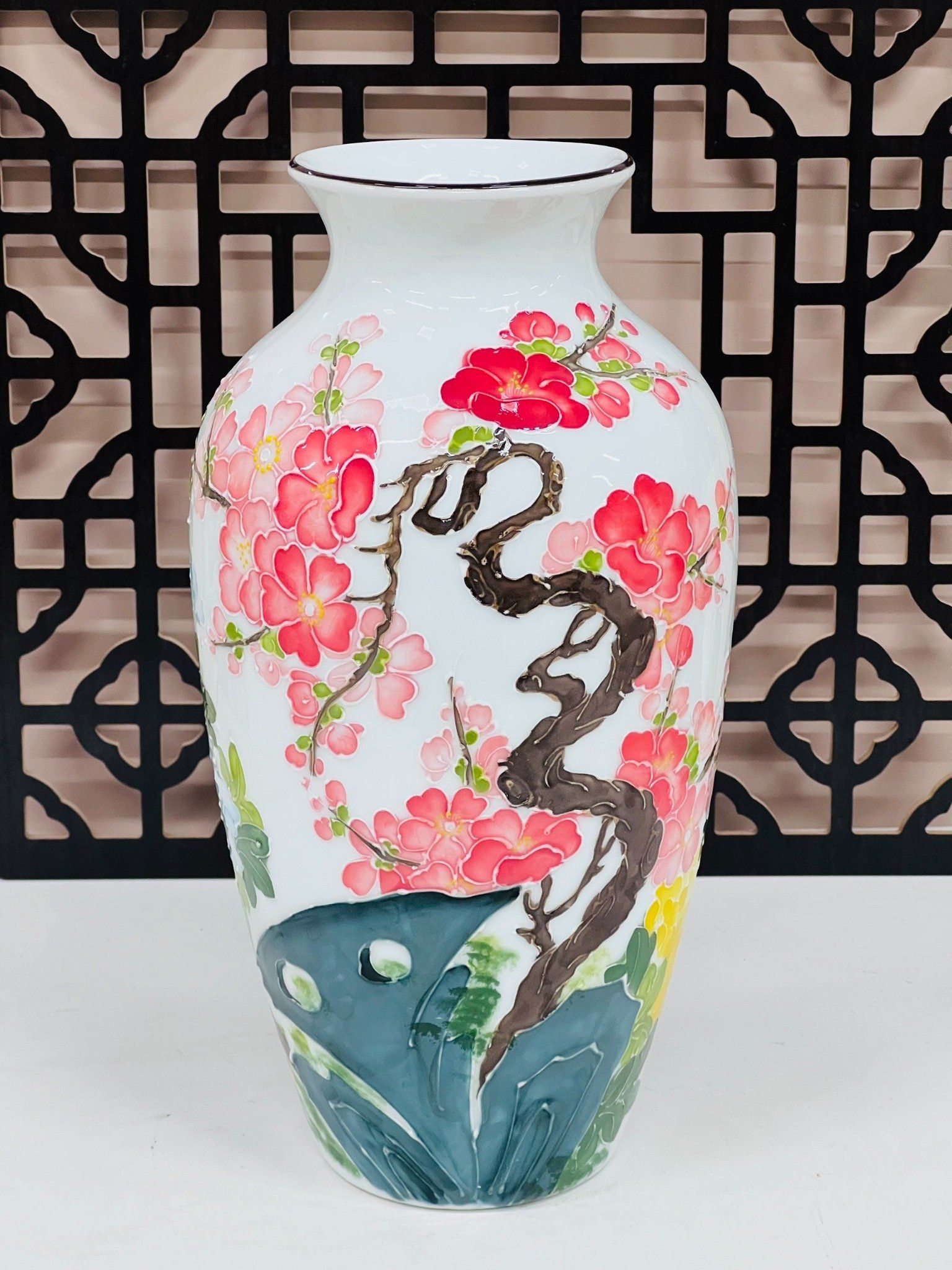 LỌ HOA BÁT TRÀNG VẼ HOA ĐÀO