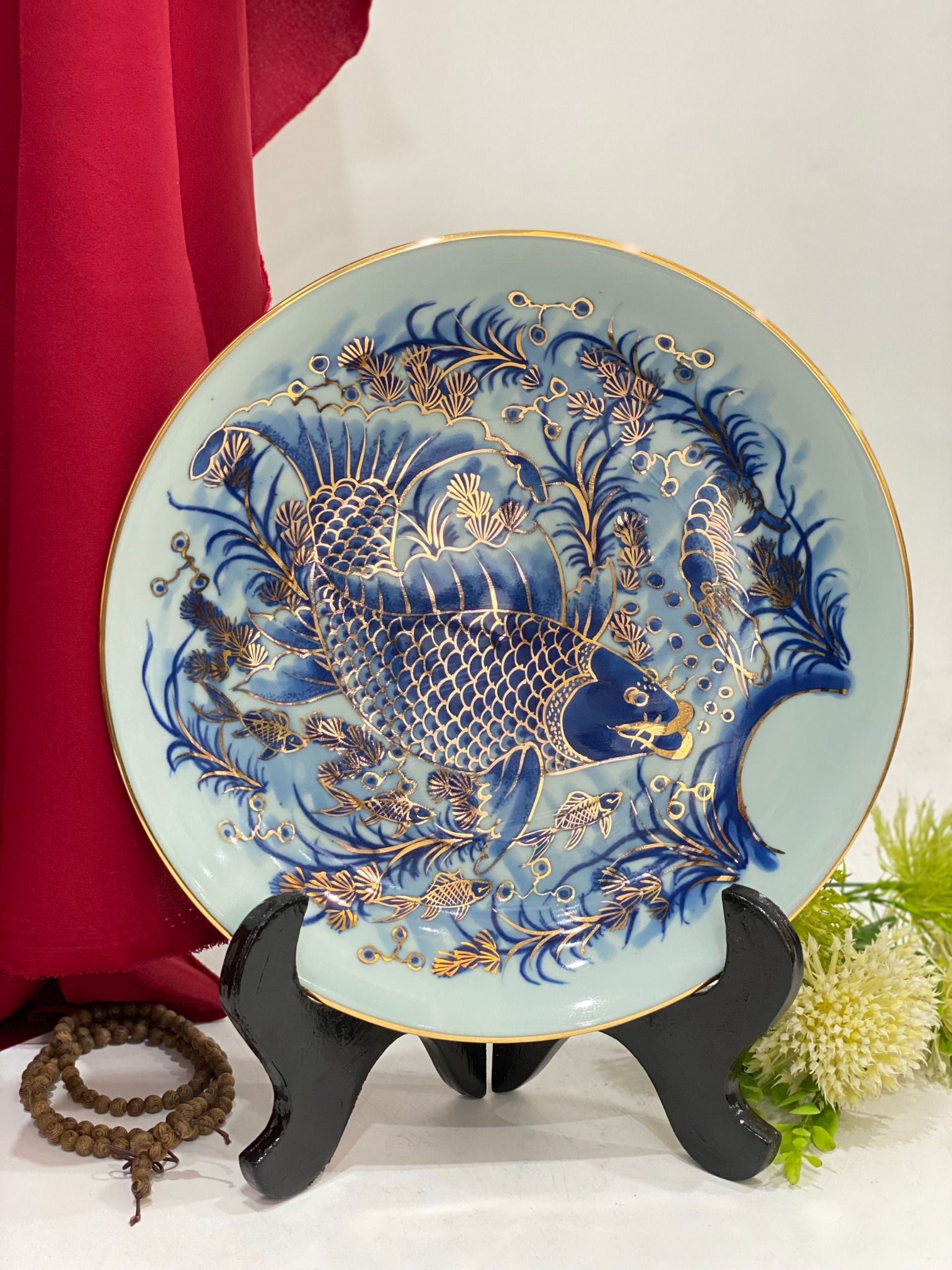 Đĩa gốm sứ trang trí bằng vàng 24k - Phi 26cm (Nhiều mẫu)