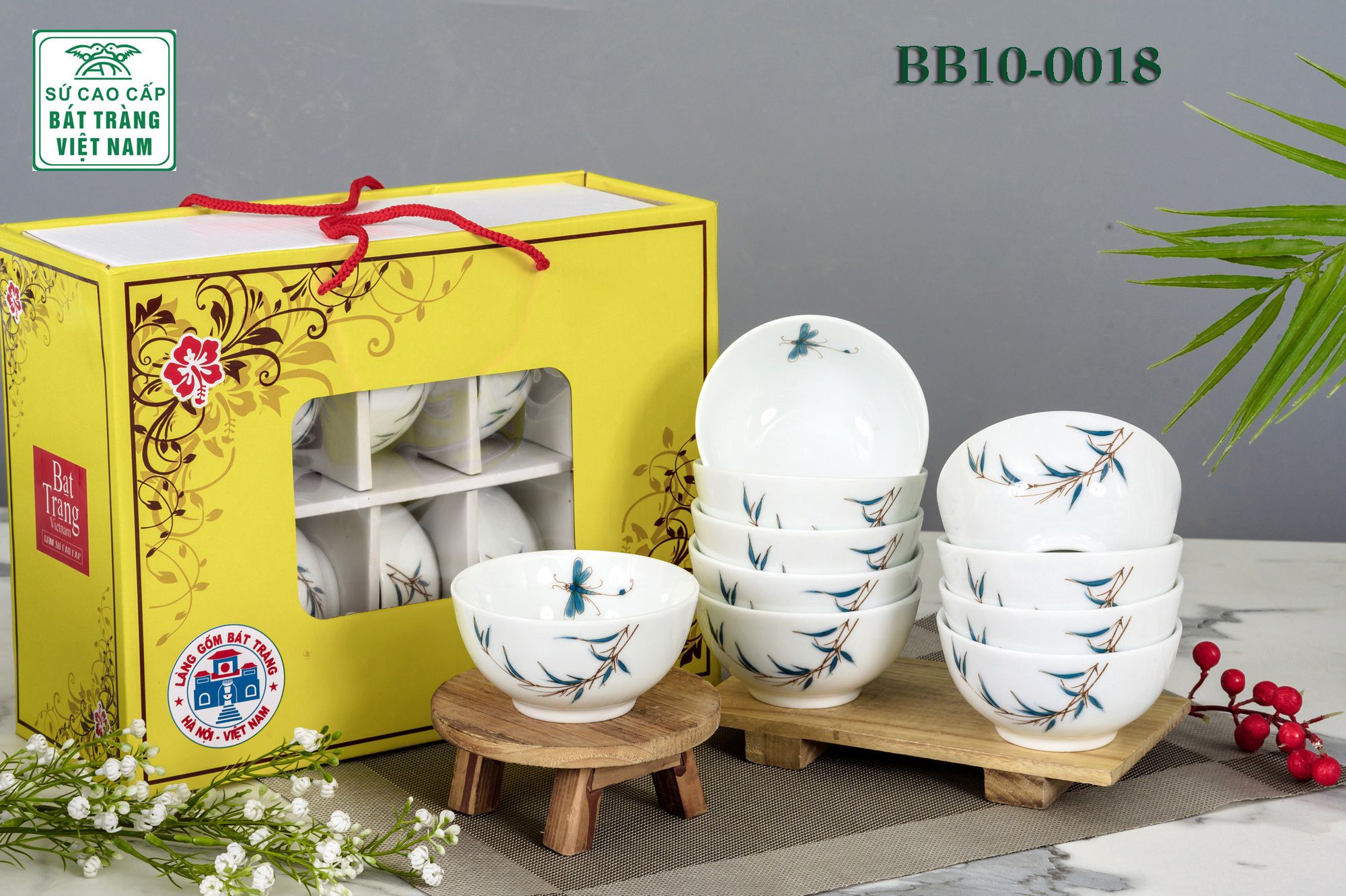 Bộ bát ăn Bát Tràng gồm 10 chiếc