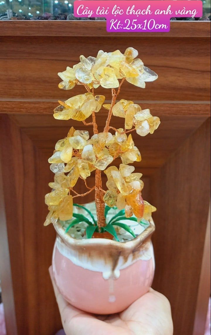 CÂY TÀI LỘC ĐÁ THẠCH ANH VÀNG 25x10CM