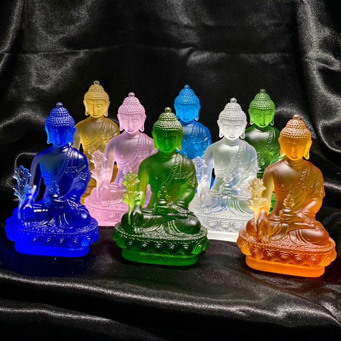 TƯỢNG PHẬT DƯỢC SƯ ĐÁ LƯU LY CAO CẤP 12CM MÀU HỒNG