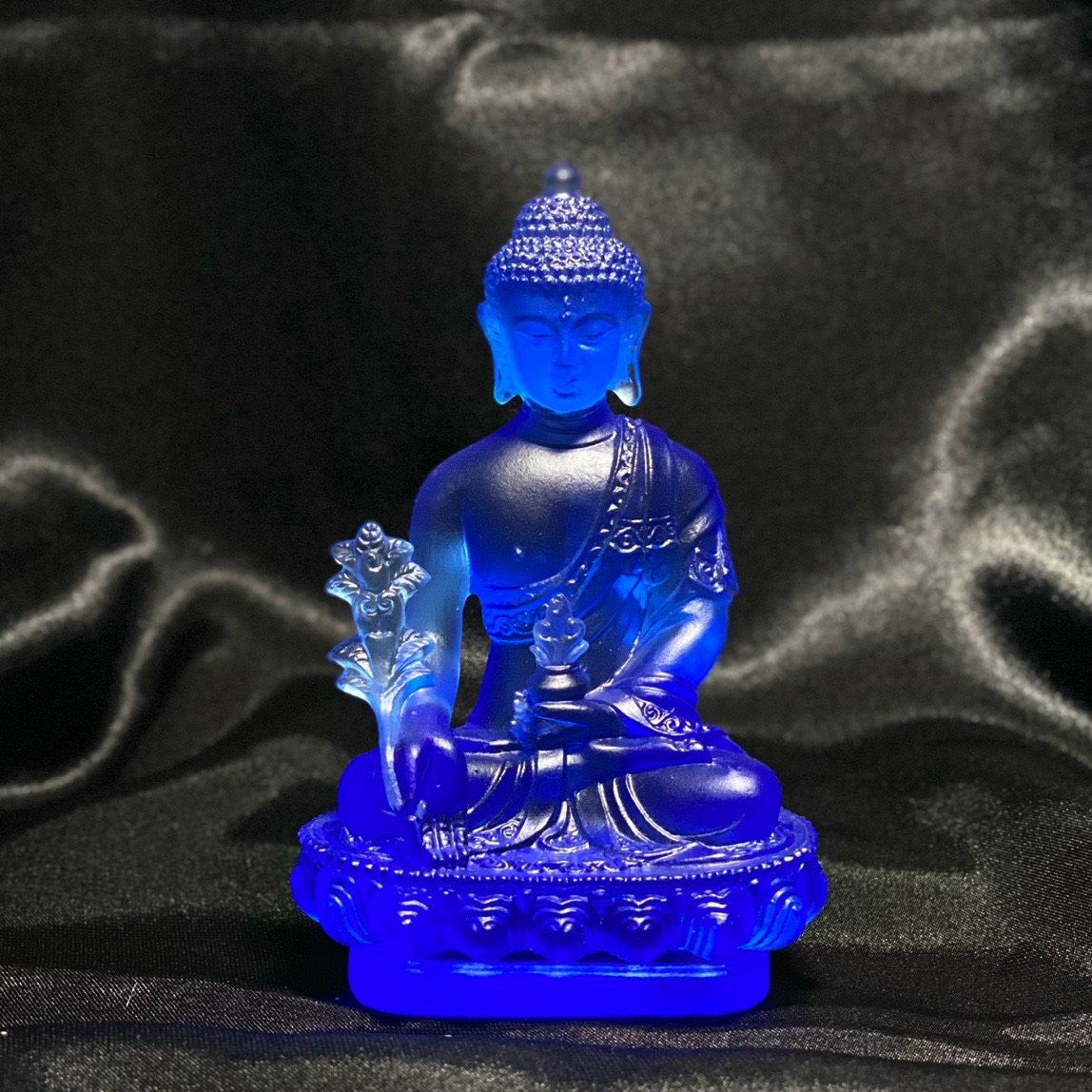 TƯỢNG PHẬT DƯỢC SƯ ĐÁ LƯU LY CAO CẤP 12CM MÀU XANH