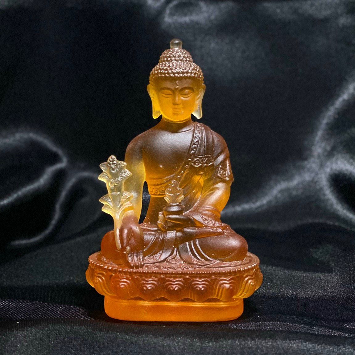 TƯỢNG PHẬT DƯỢC SƯ ĐÁ LƯU LY CAO CẤP 12CM MÀU CAM