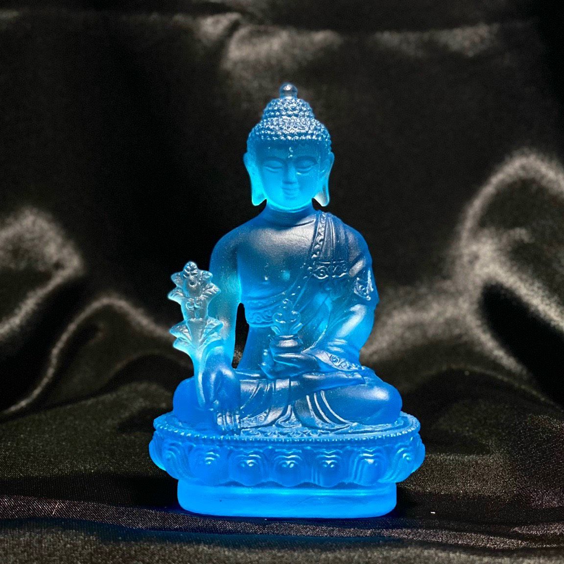 TƯỢNG PHẬT DƯỢC SƯ ĐÁ LƯU LY CAO CẤP 12CM MÀU XANH BIỂN