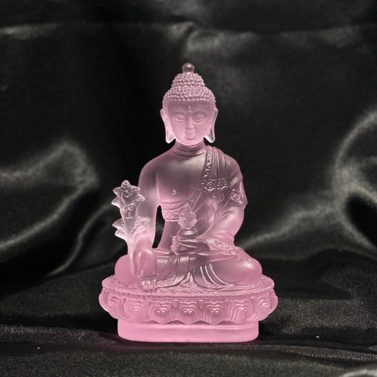 TƯỢNG PHẬT DƯỢC SƯ ĐÁ LƯU LY CAO CẤP 12CM MÀU HỒNG