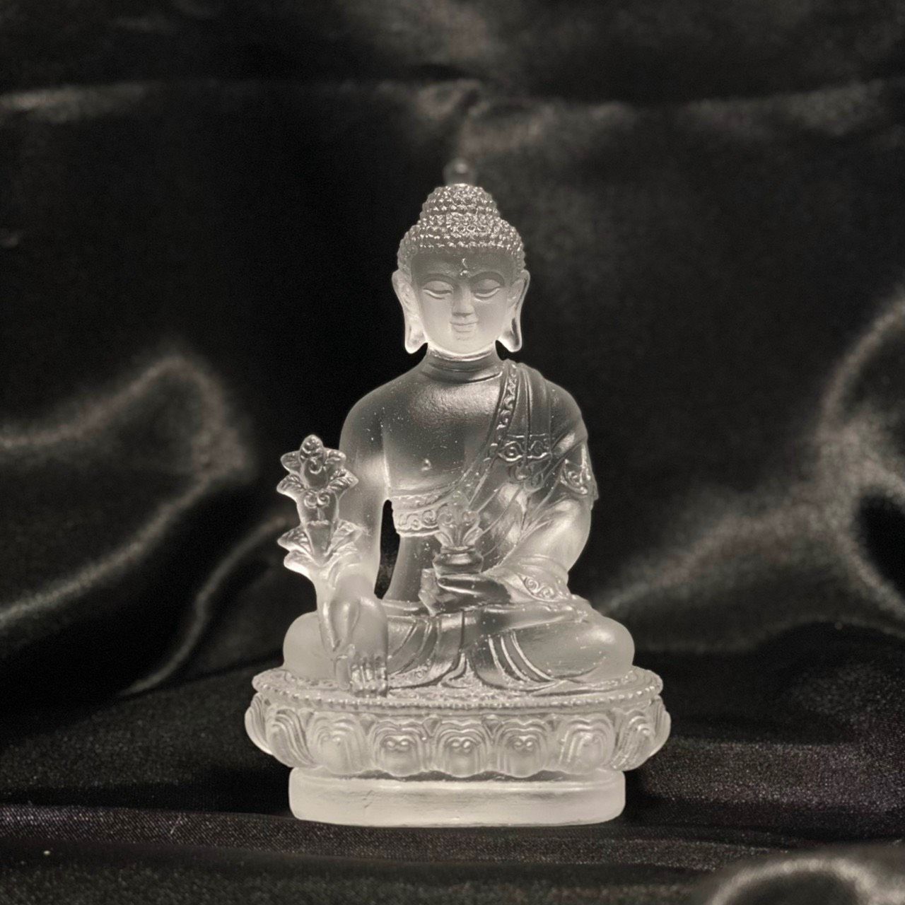 TƯỢNG PHẬT DƯỢC SƯ ĐÁ LƯU LY CAO CẤP 12CM MÀU TRẮNG
