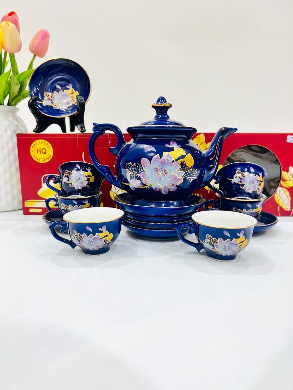 BỘ ẤM CHÉN ĐÀI CÁT MEN TÍM THAN SEN HỒNG (Có hộp giấy)