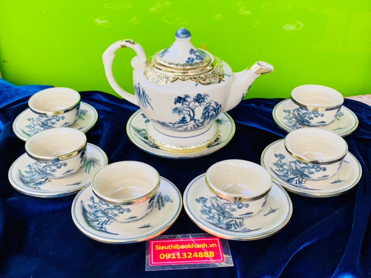 Bộ ấm sơn thuỷ men rạn