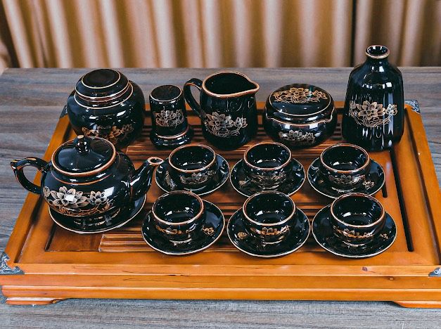 BỘ ẤM TRÀ SEN VÀNG (full phụ kiện)