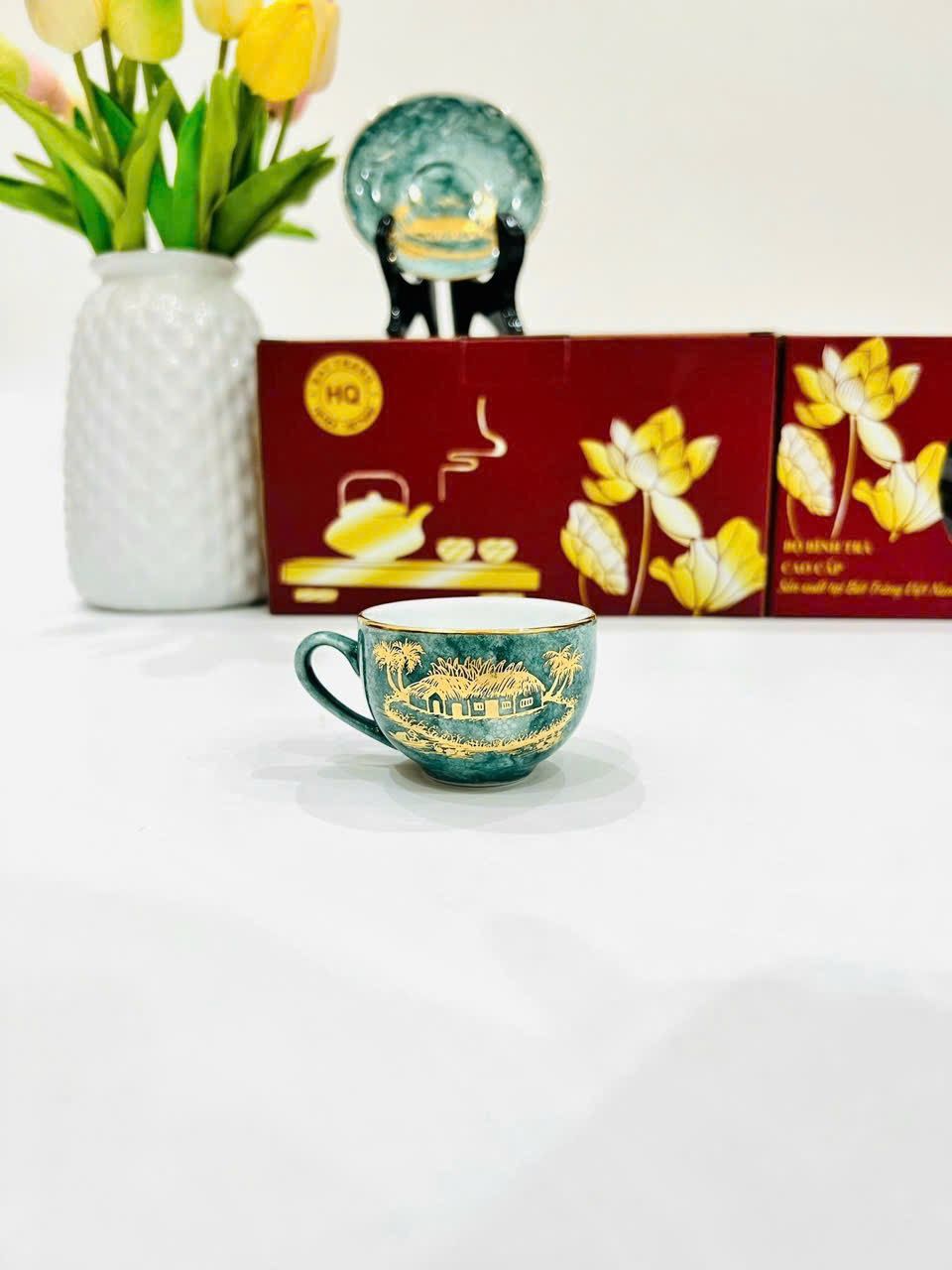 BỘ ẤM CHÉN MEN VÂN ĐÁ XANH LÀNG QUÊ VIỆT NAM (DT 500ML)