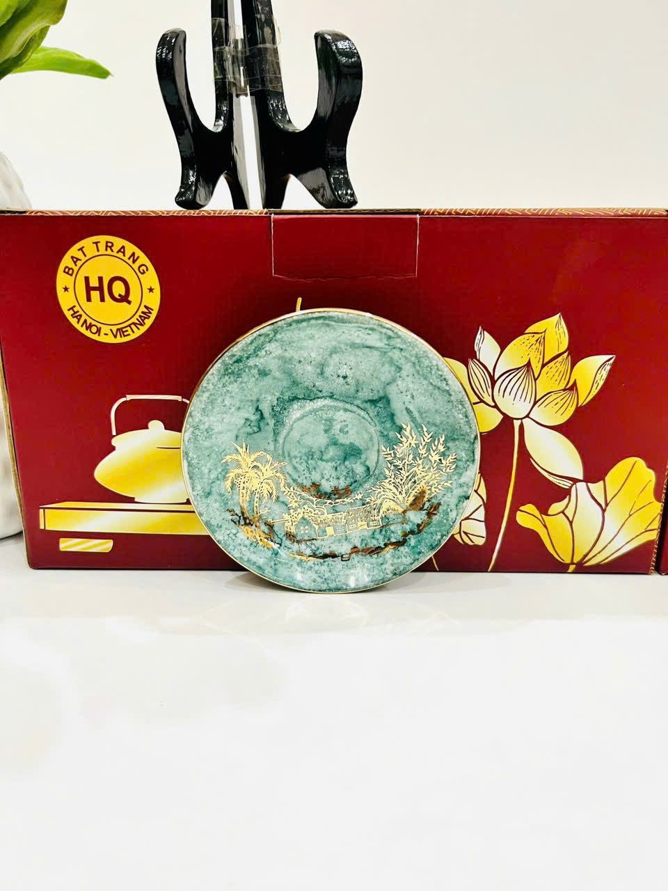 BỘ ẤM CHÉN MEN VÂN ĐÁ XANH PHONG CẢNH VIỆT NAM (DT 500ML)