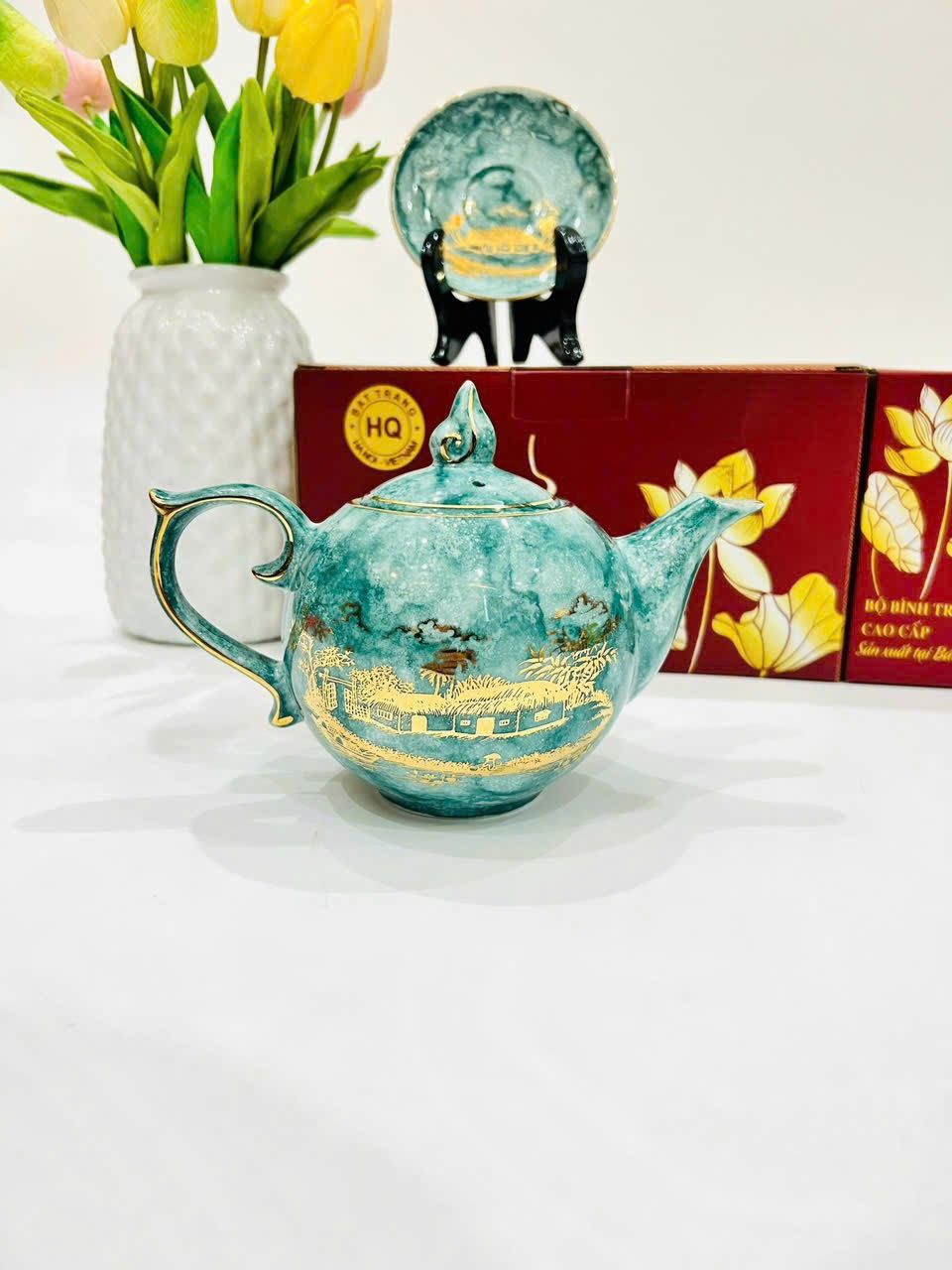 BỘ ẤM CHÉN MEN VÂN ĐÁ XANH LÀNG QUÊ VIỆT NAM (DT 500ML)