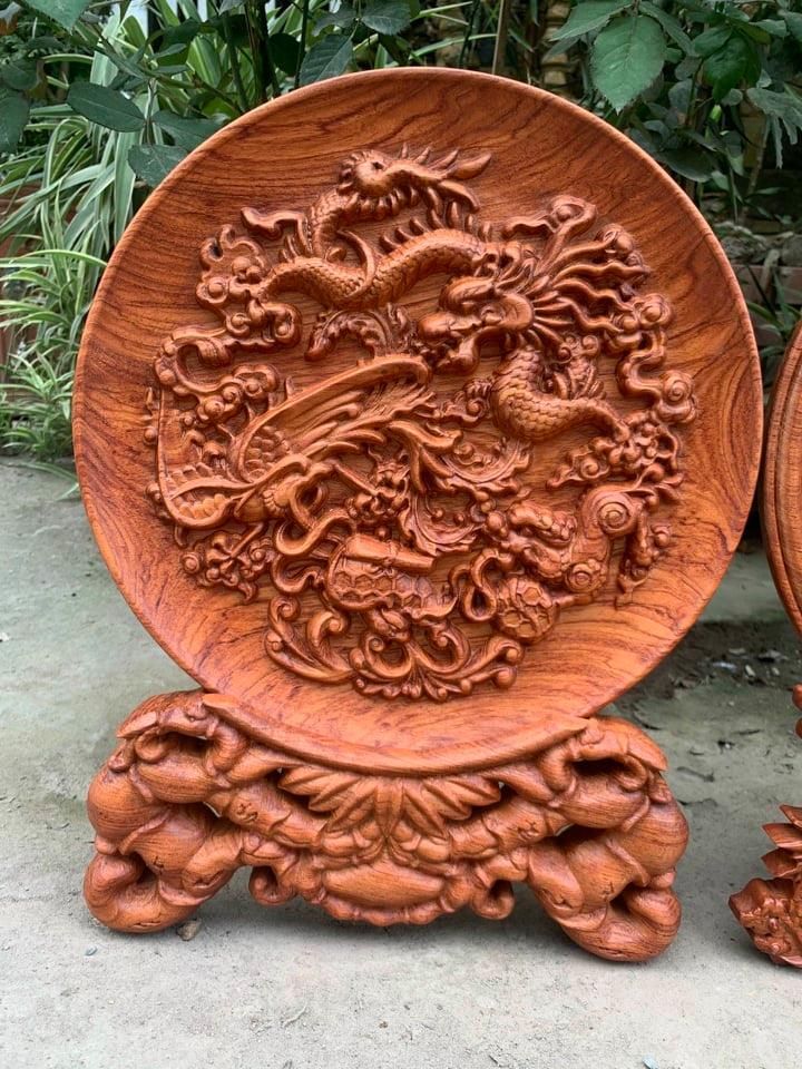 ĐĨA GỖ KHẮC HOẠ TIẾT HÌNH RỒNG