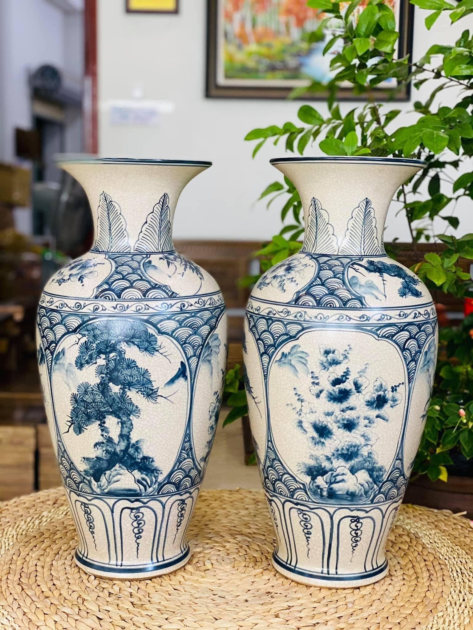 BỘ ĐÔI BÌNH MEN RẠN (CAO 55CM)(2 CHIẾC)