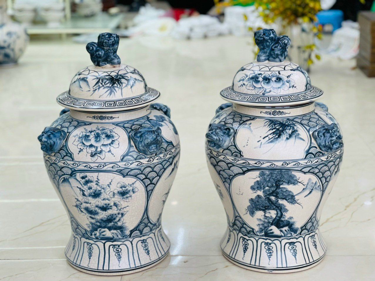 BỘ ĐÔI CHOÉ 40L HOẠ TIẾT TỨ CẢNH (2 CHIẾC)