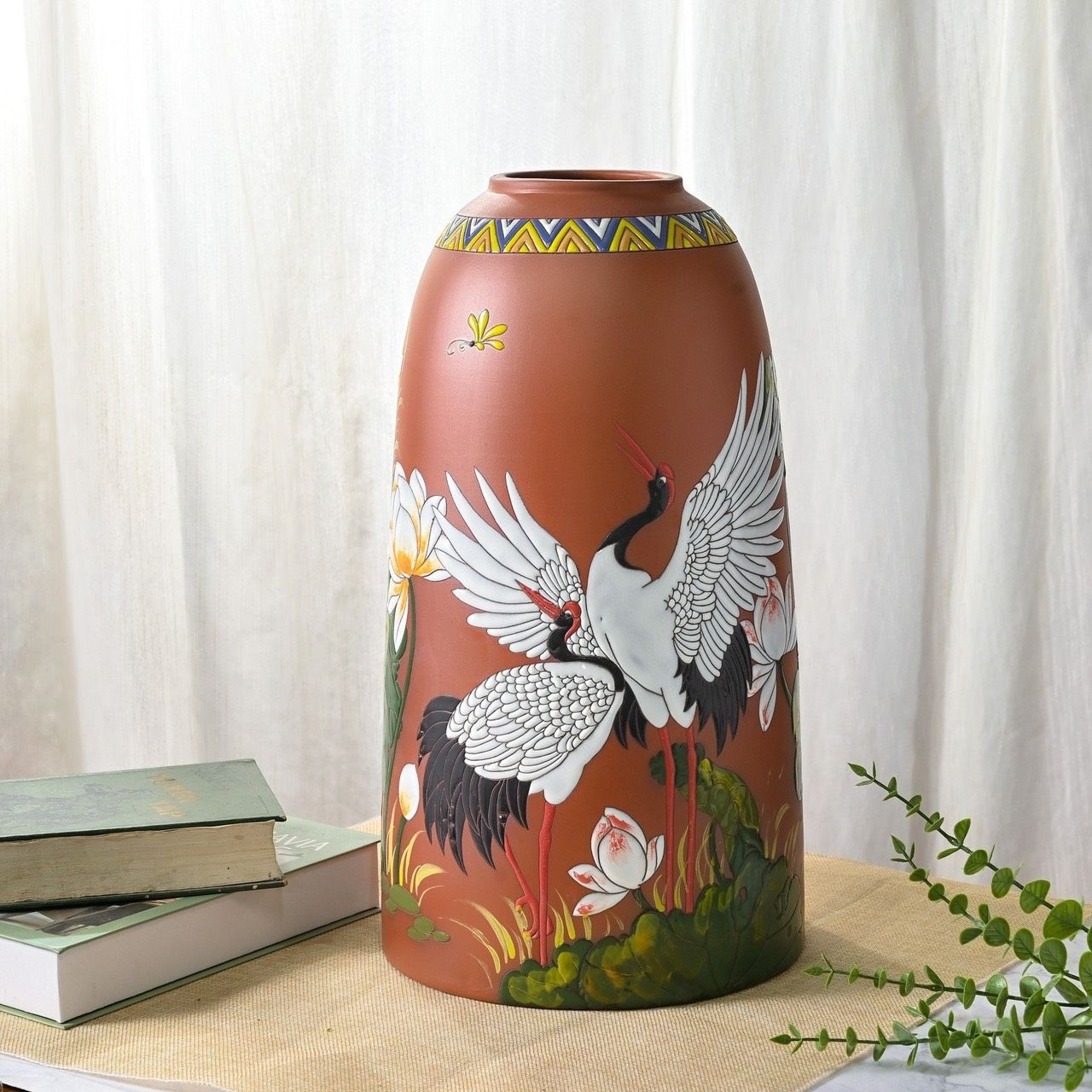 CHUÔNG GỐM MỘC BÁT TRÀNG CHIM HẠC CAO 45CM