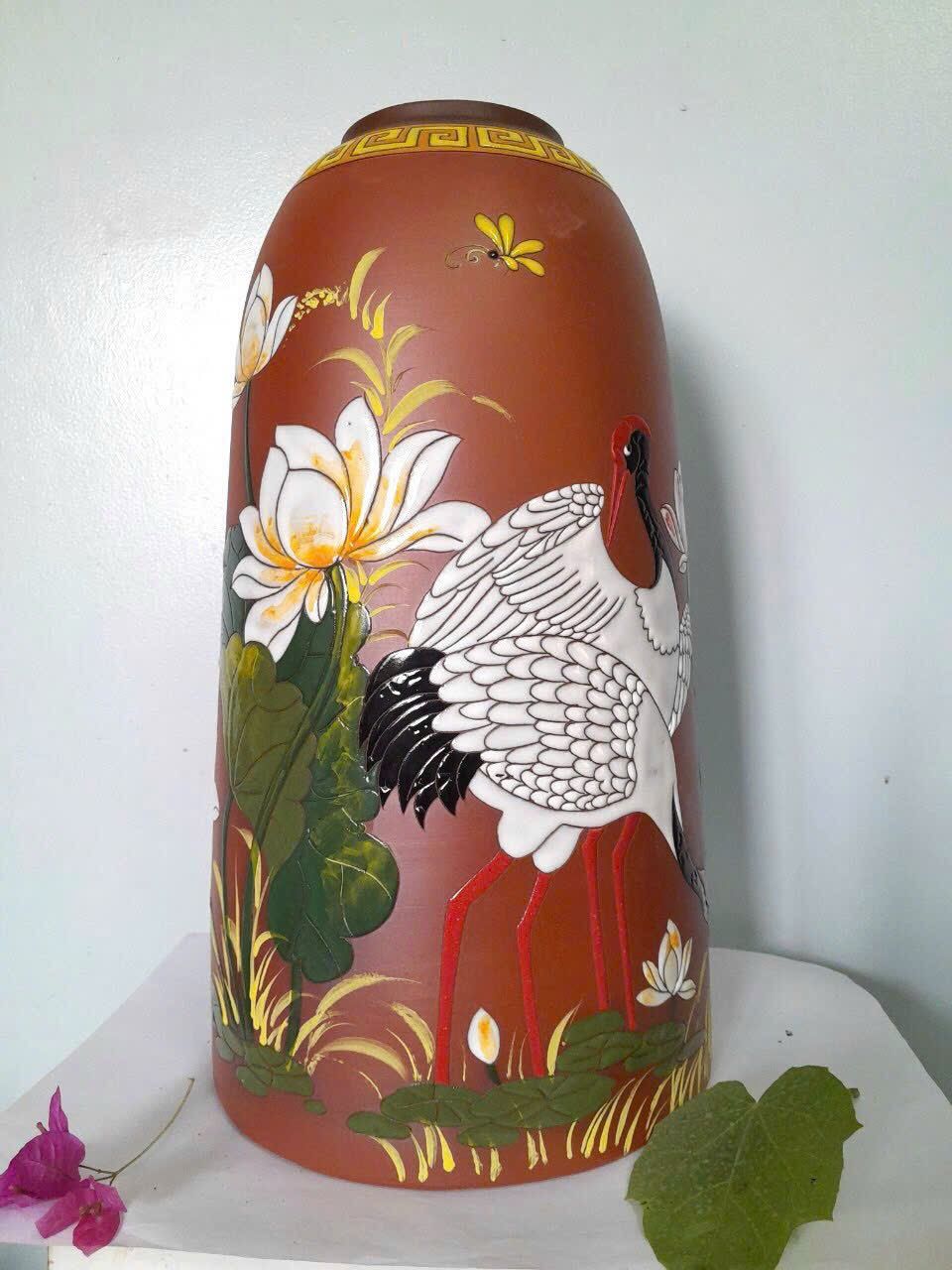 CHUÔNG GỐM MỘC BÁT TRÀNG CHIM HẠC CAO 45CM