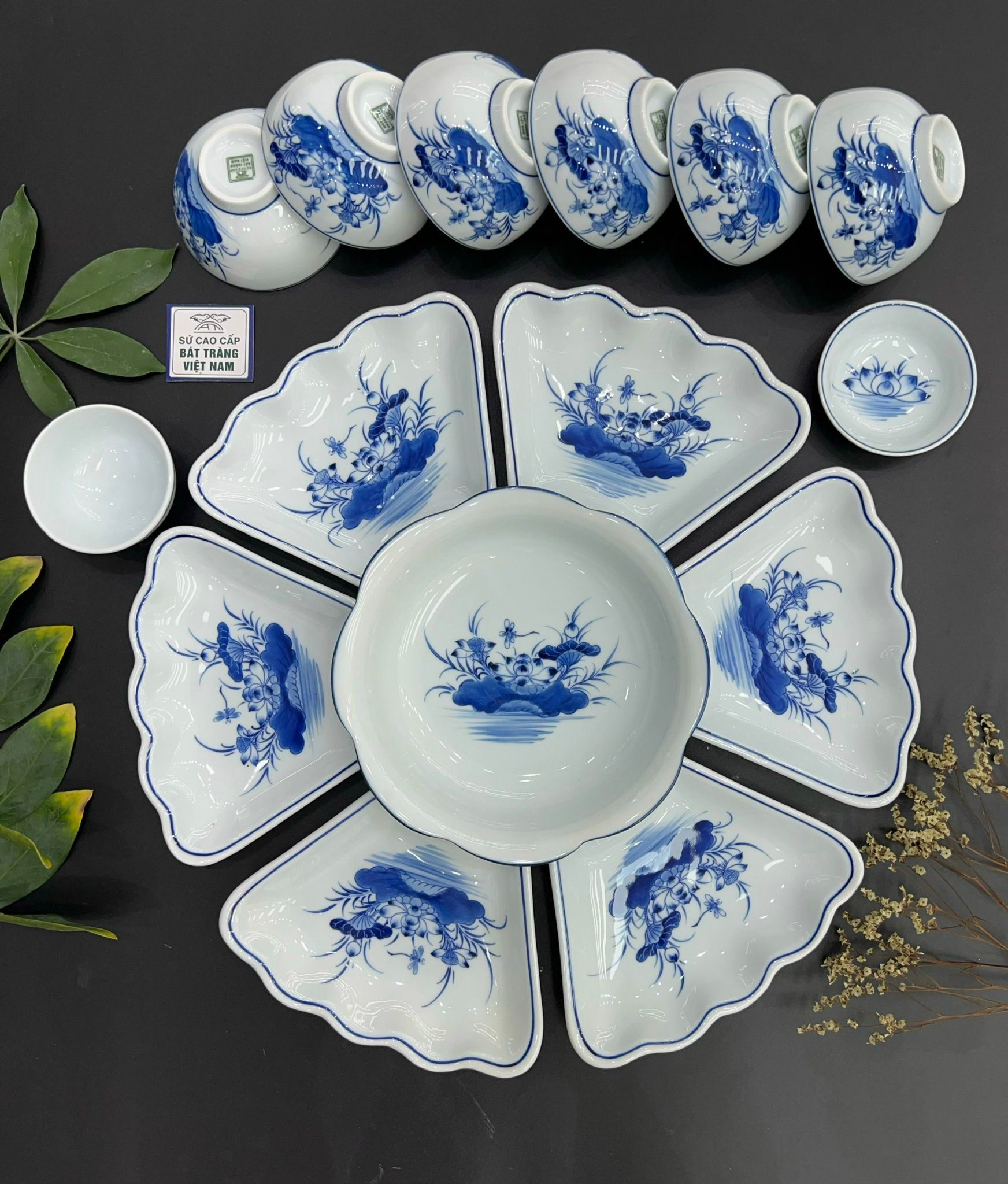SET BÁT ĐĨA 7 MÓN VẼ HOẠ TIẾT TINH XẢO