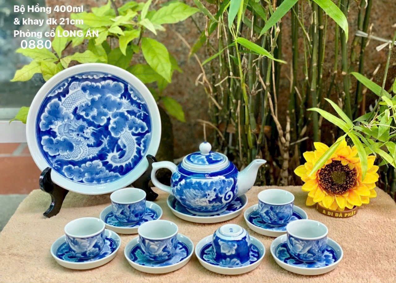 BỘ ẤM CHÉN MEN LAM RONG CỔ LÃ VỌNG