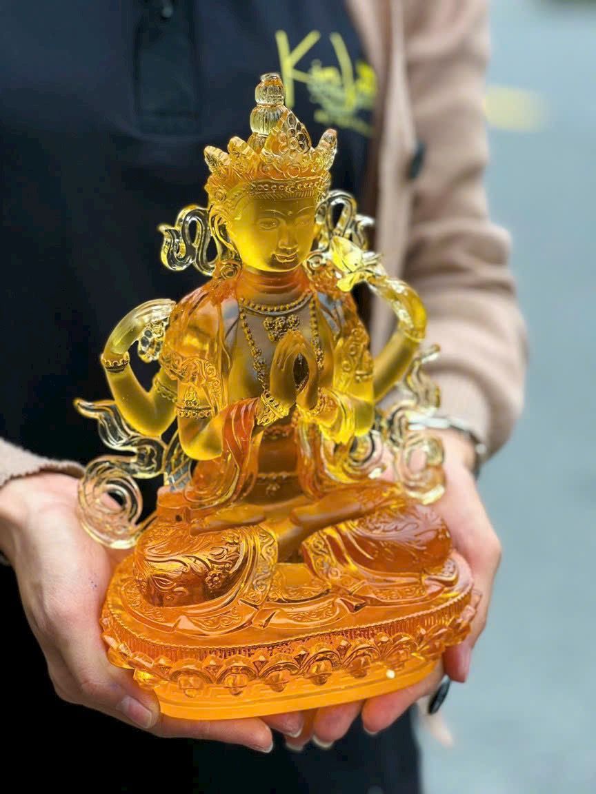 TƯỢNG QUAN ÂM TỨ THỦ NGỒI LƯU LY CAO 26CM