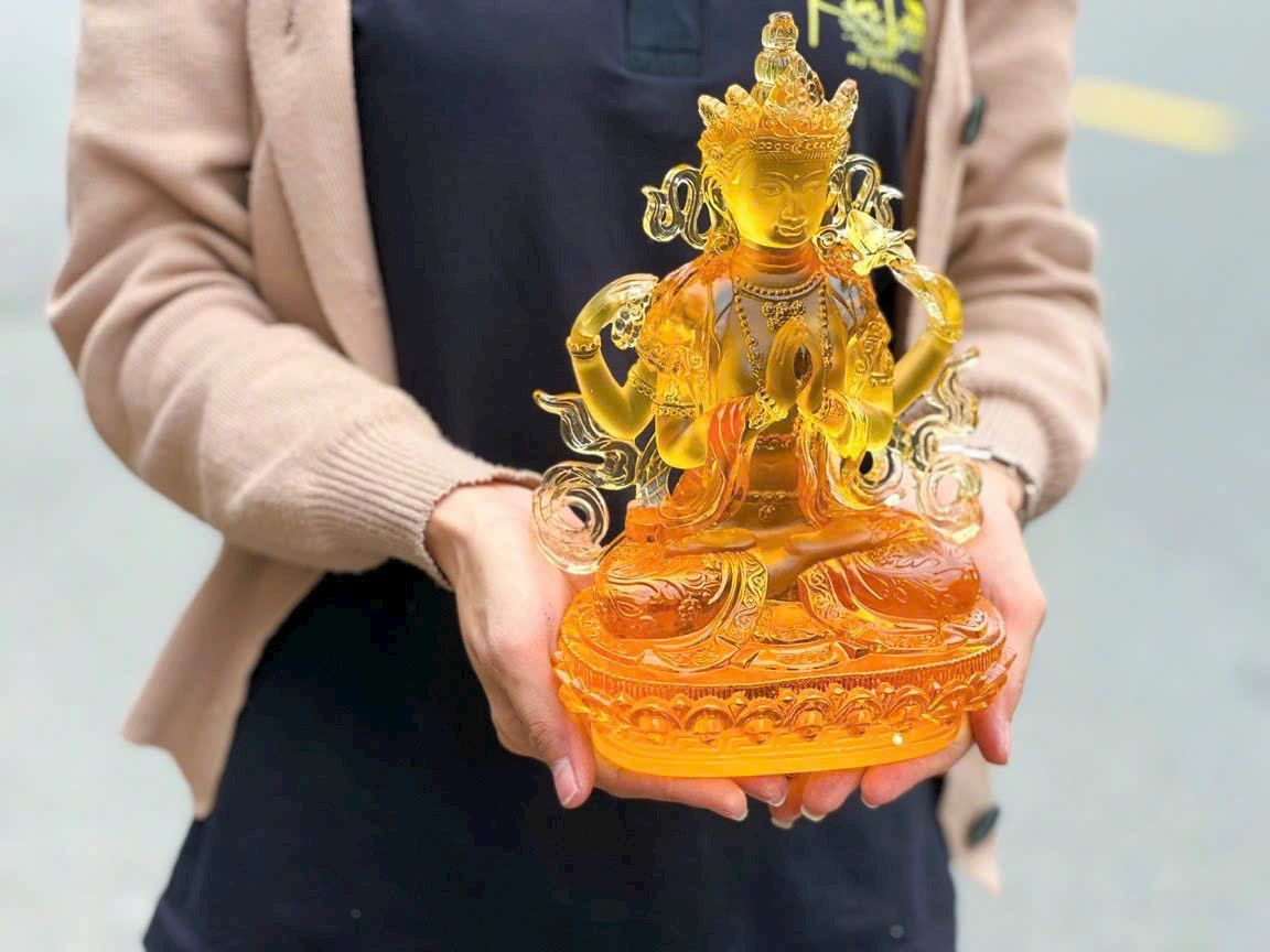 TƯỢNG QUAN ÂM TỨ THỦ NGỒI LƯU LY CAO 26CM