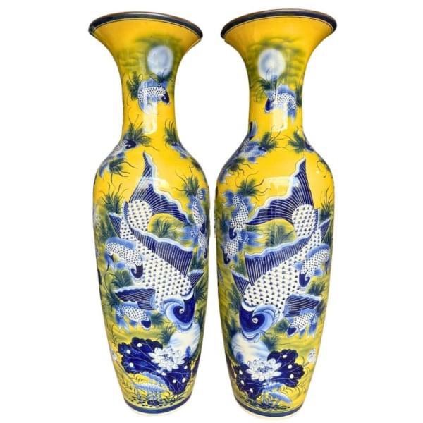 LỘC BÌNH MEN RẠN BÌNH VÀNG HOẠ TIẾT CÁ CHÉP 1M4