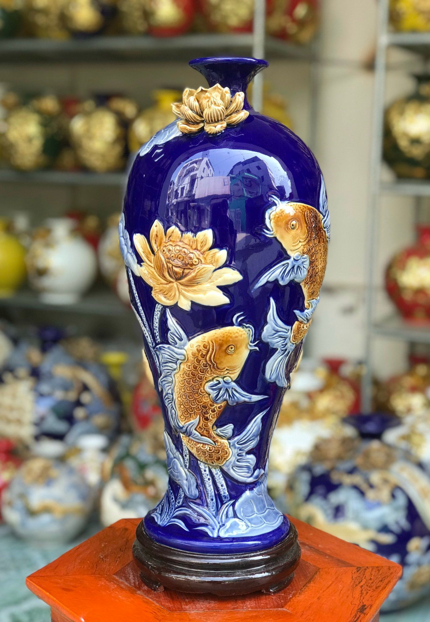 MAI BÌNH SEN CÁ PHONG THUỶ HÚT LỘC (PHI 20 - 42CM)