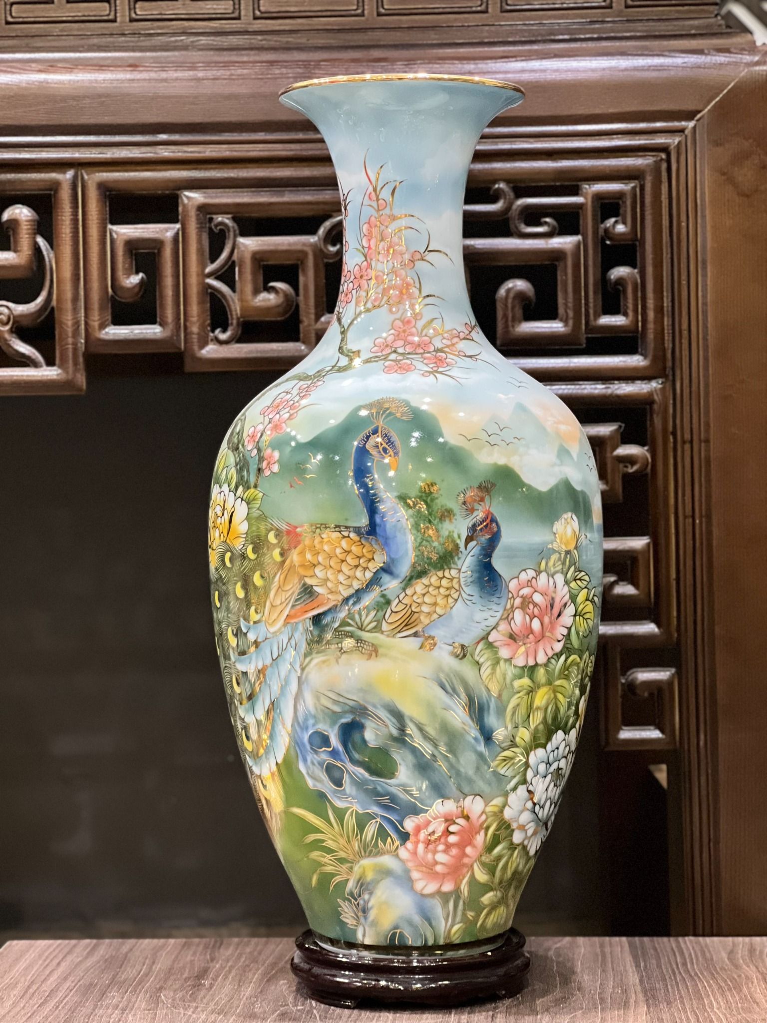 BẢO BÌNH CHIM TRĨ HOA ĐÀO 55CM