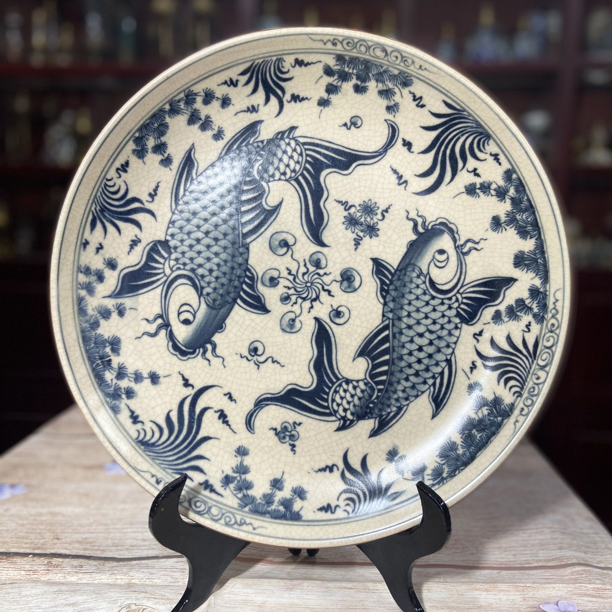 ĐĨA CẢNH PHONG THUỶ MEN TRÀM HOẠ TIẾT PHI 35CM