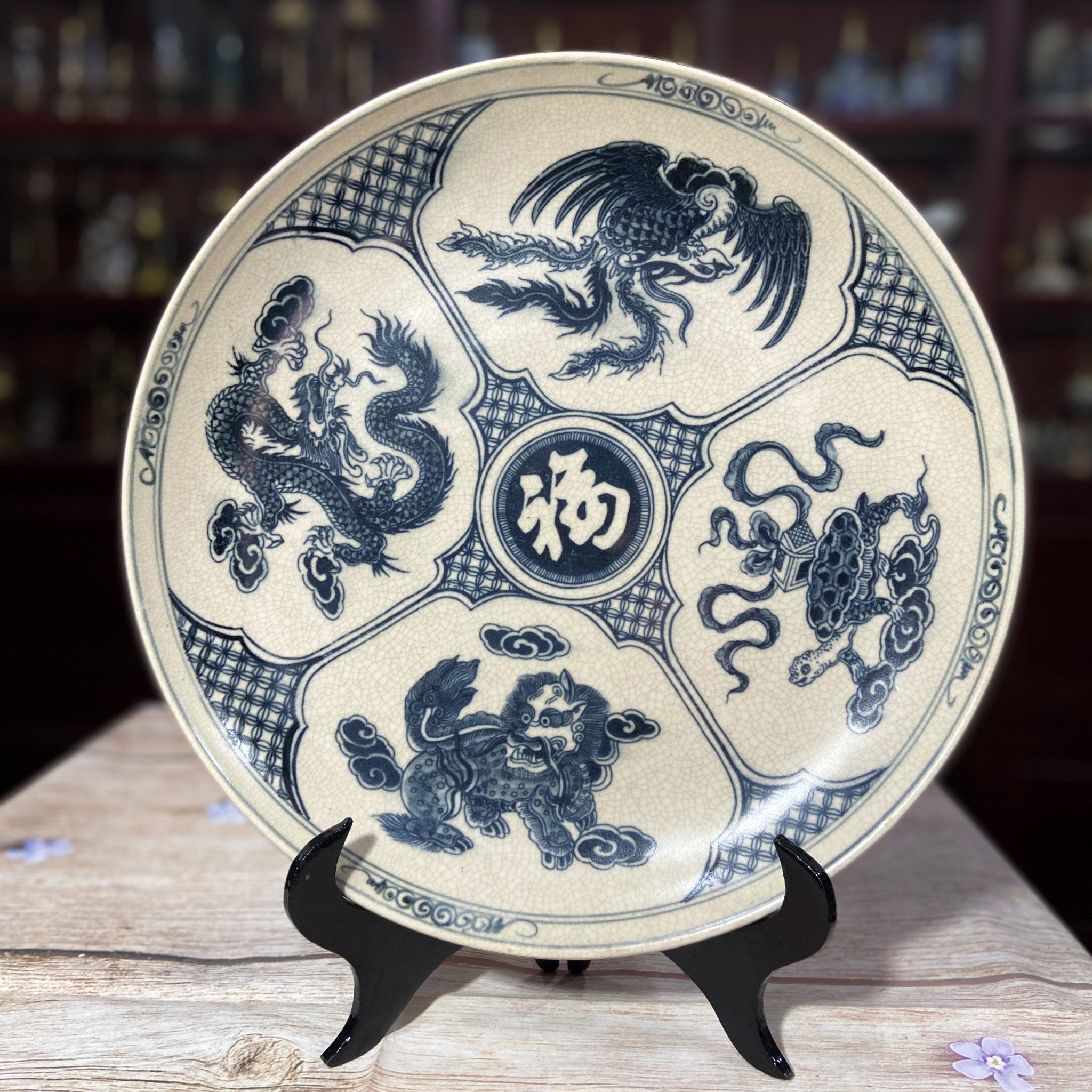 ĐĨA CẢNH PHONG THUỶ MEN TRÀM HOẠ TIẾT PHI 35CM
