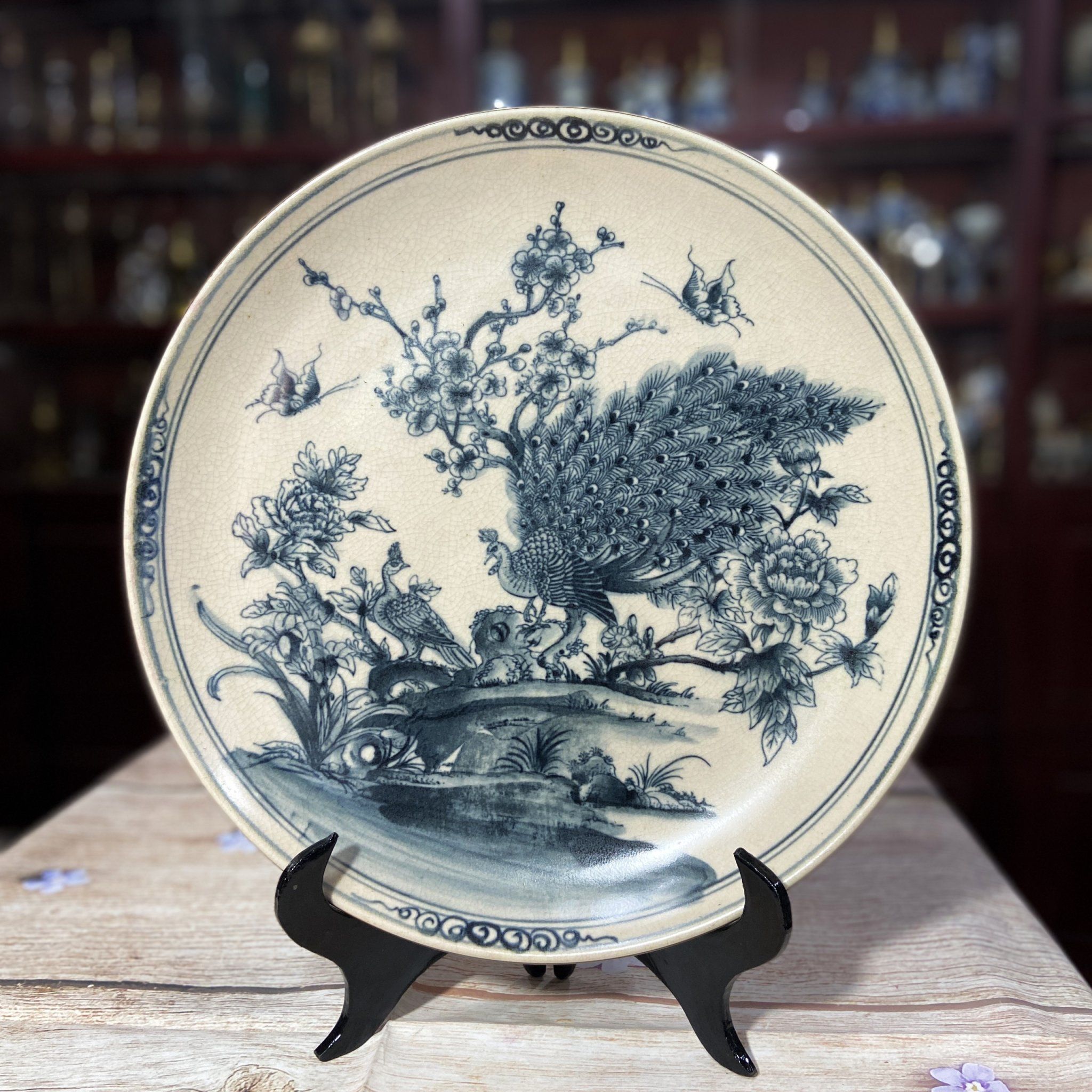 ĐĨA CẢNH PHONG THUỶ MEN TRÀM HOẠ TIẾT PHI 35CM