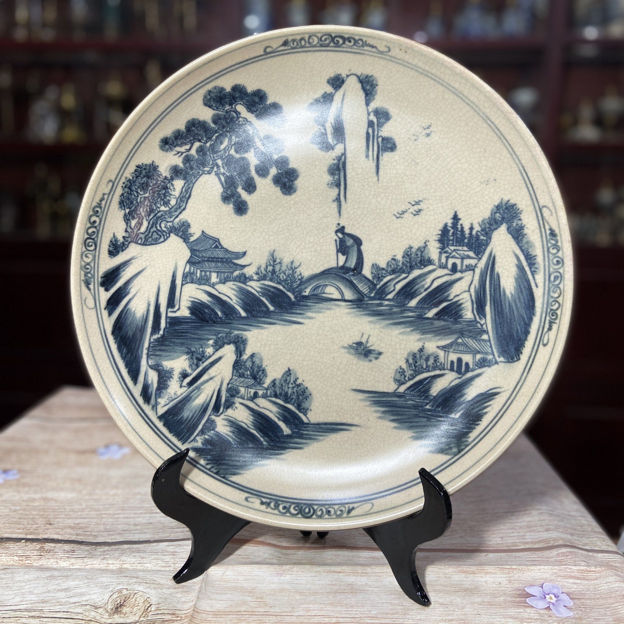 ĐĨA CẢNH PHONG THUỶ MEN TRÀM HOẠ TIẾT PHI 30CM