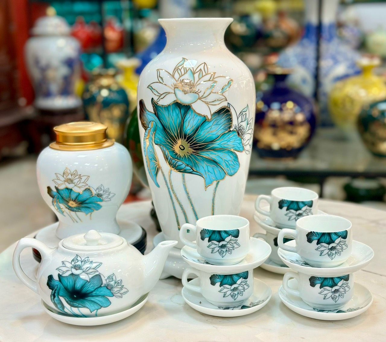 BỘ ẤM CHÉN PHÙ DUNG XANH