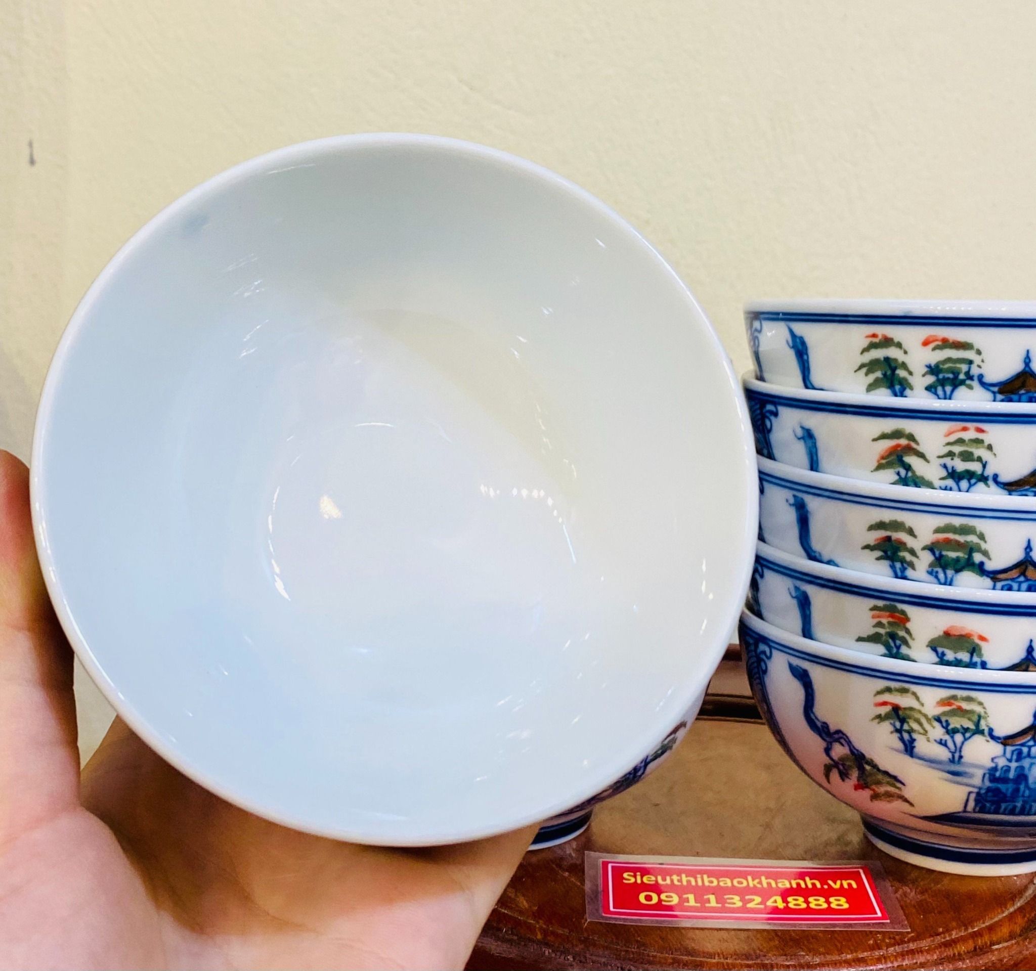 BỘ CHỤC bát ăn bằng gốm sứ cao cấp vẽ Phong cảnh chùa Hương (10 chiếc)
