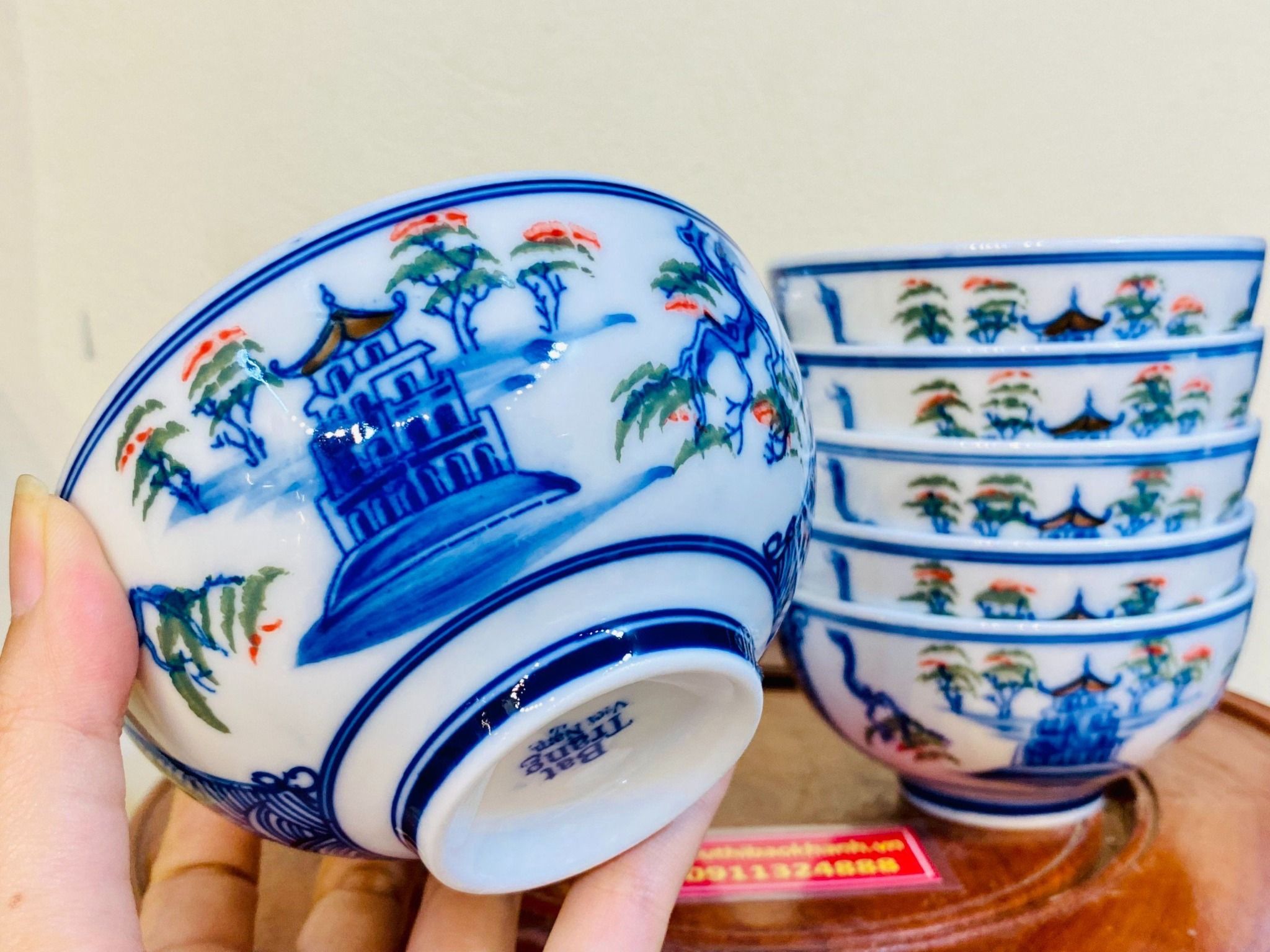 BỘ CHỤC bát ăn bằng gốm sứ cao cấp vẽ Phong cảnh chùa Hương (10 chiếc)