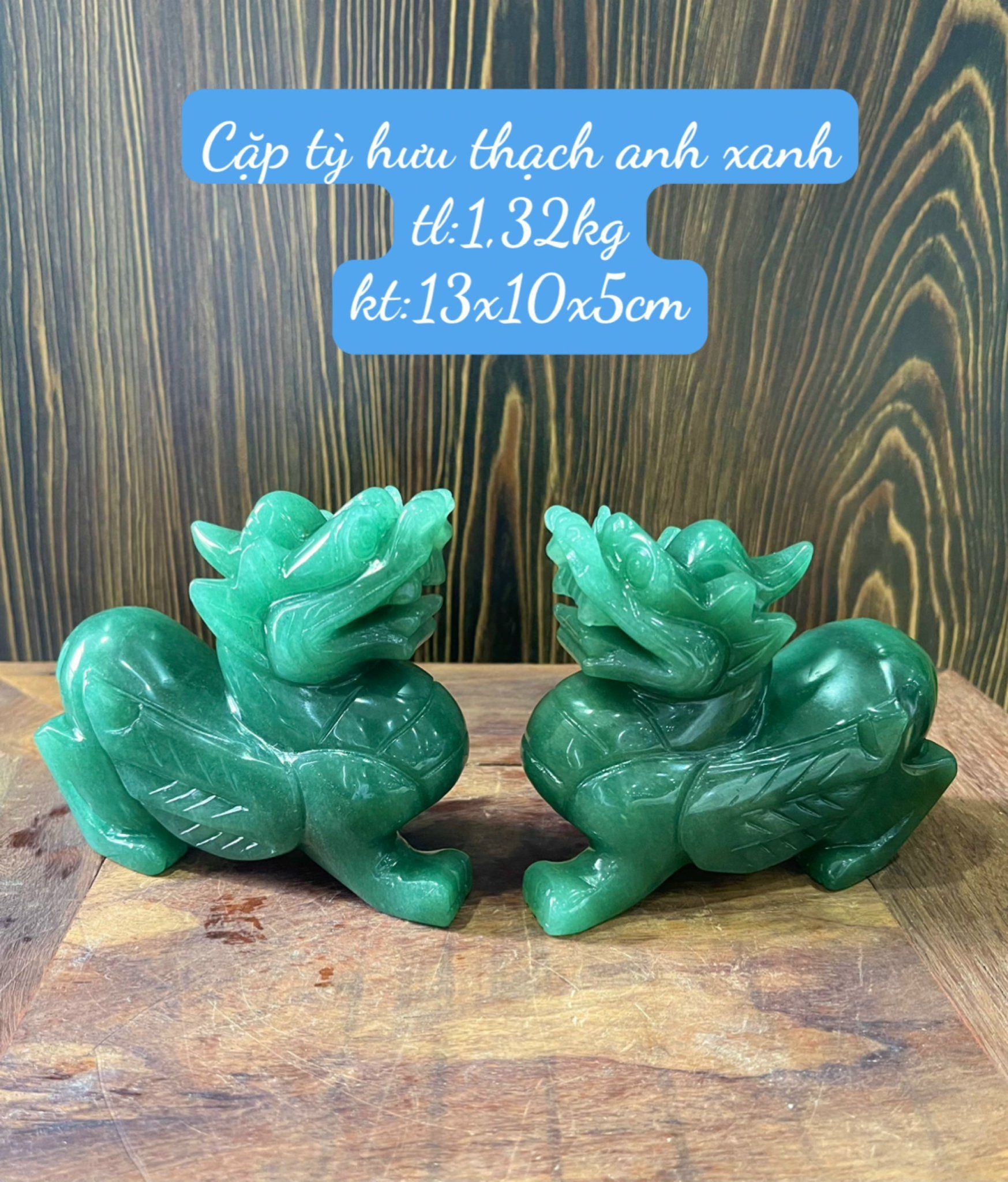 CẶP TỲ HƯU NGỌC THẠCH ANH XANH (Kt:13x10x5cm)