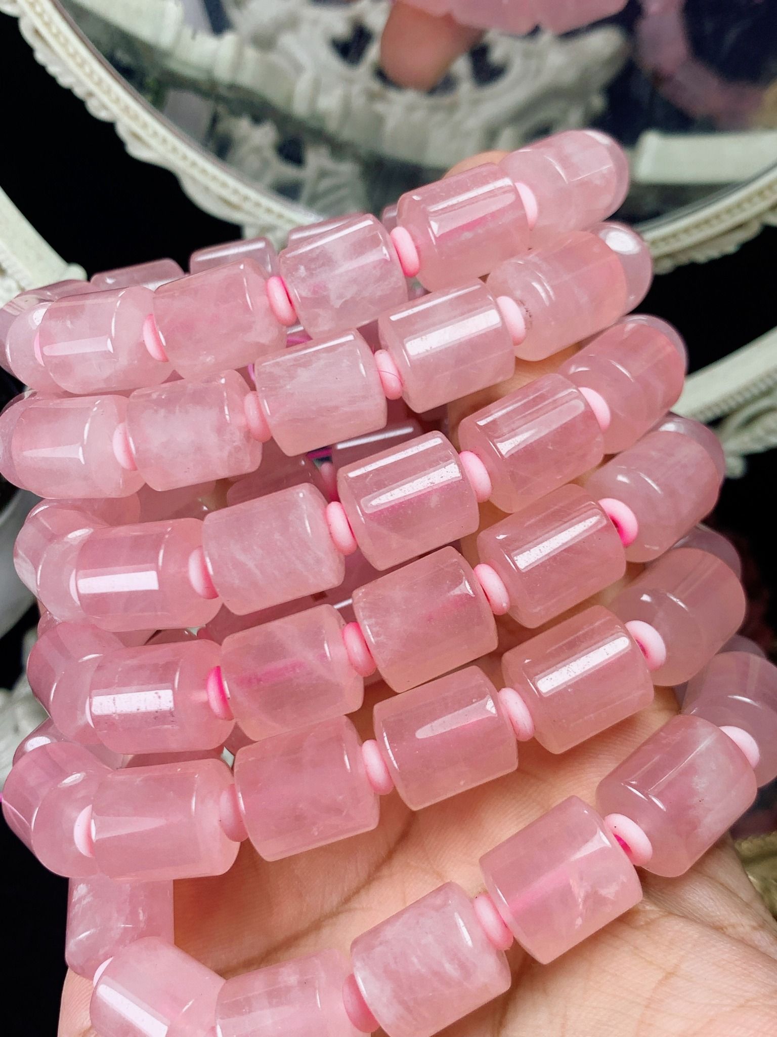VÒNG TAY ĐÁ THẠCH ANH HỒNG 12LY