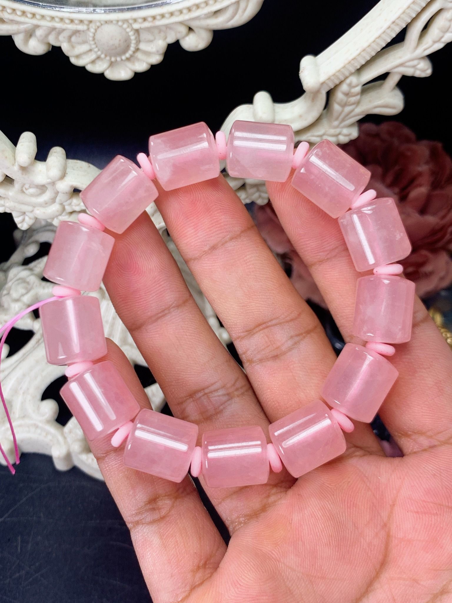 VÒNG TAY ĐÁ THẠCH ANH HỒNG 12LY