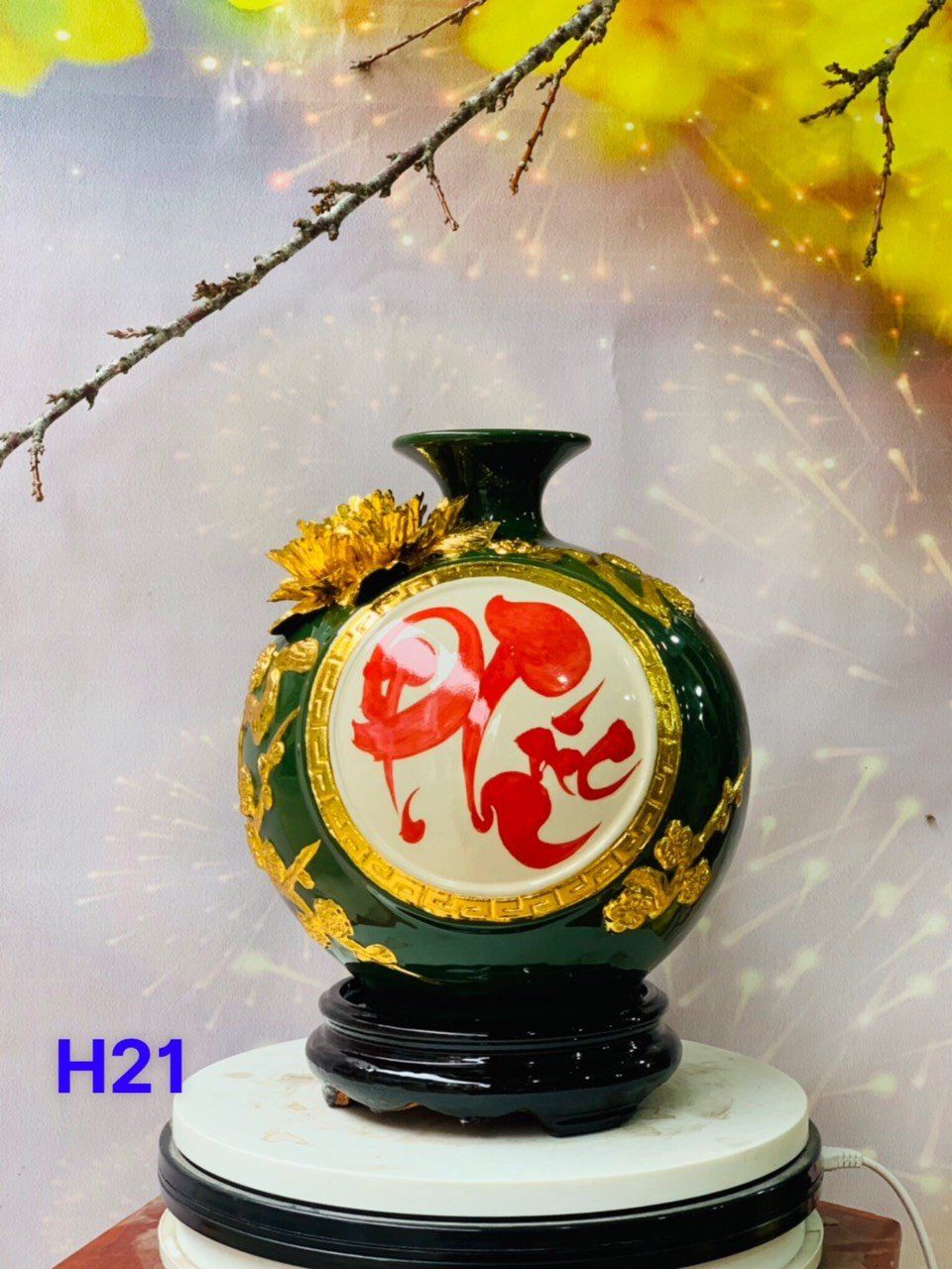 BÌNH HÚT LỘC CHỮ PHÚC DÁT VÀNG CAO 28CM PHI 25