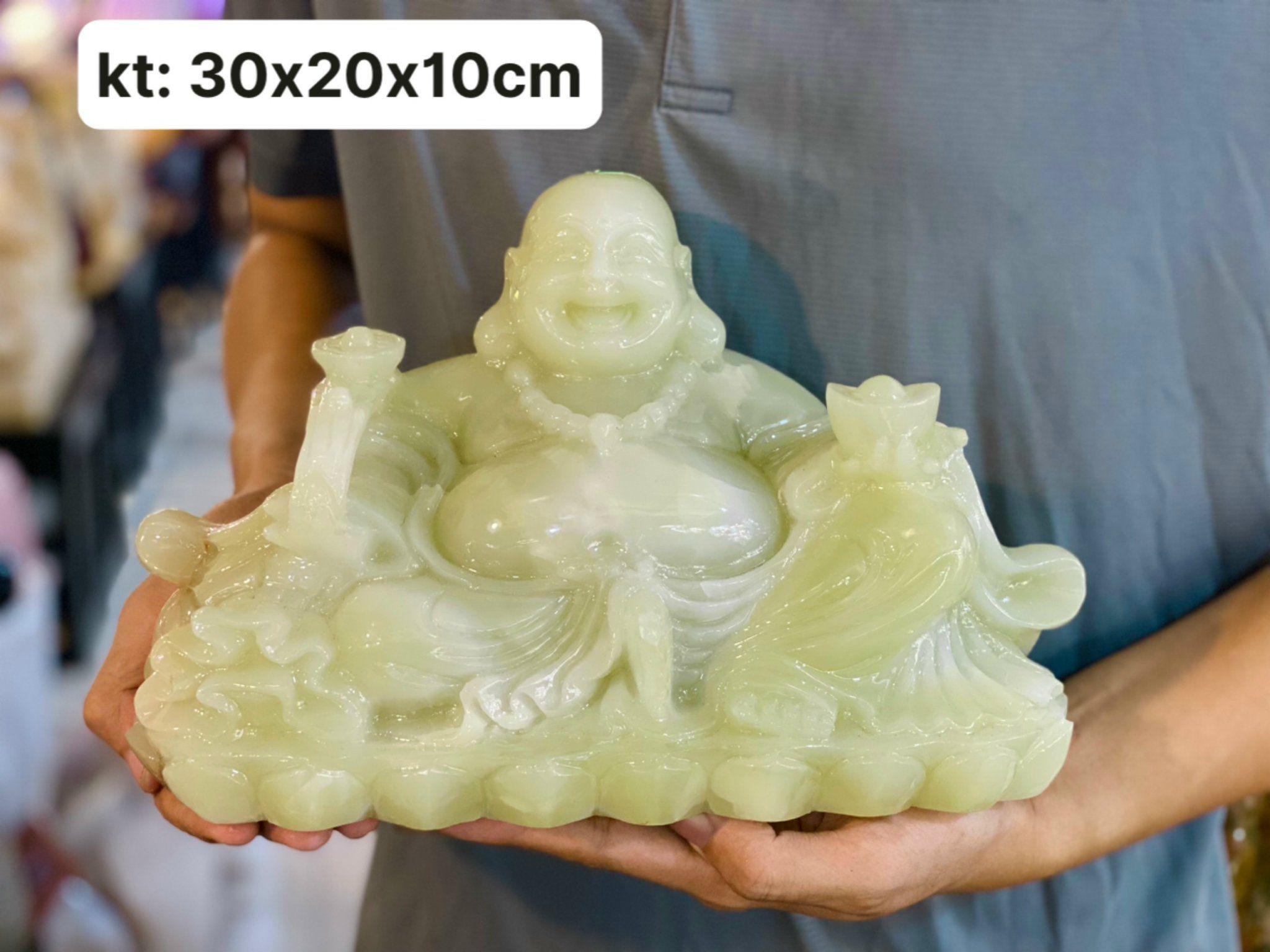 TƯỢNG PHẠT DI LẶC NGỌC ONYX XANH (KT: 30x20x10cm)