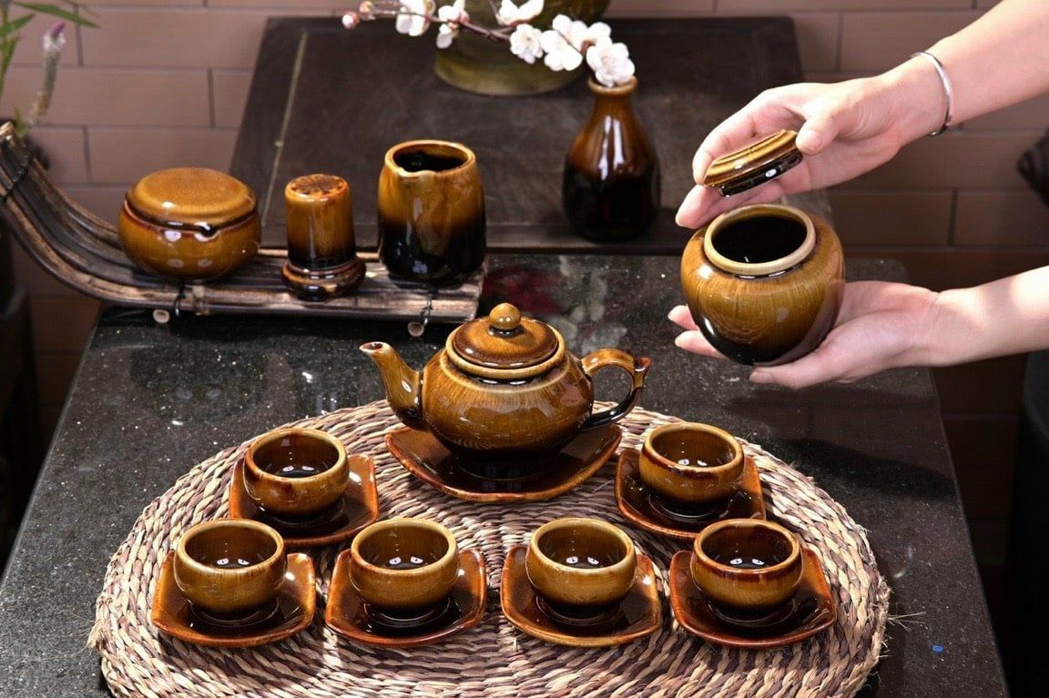 BỘ ẤM CHÉN BÁT TRÀNG MEN HỔ PHÁCH