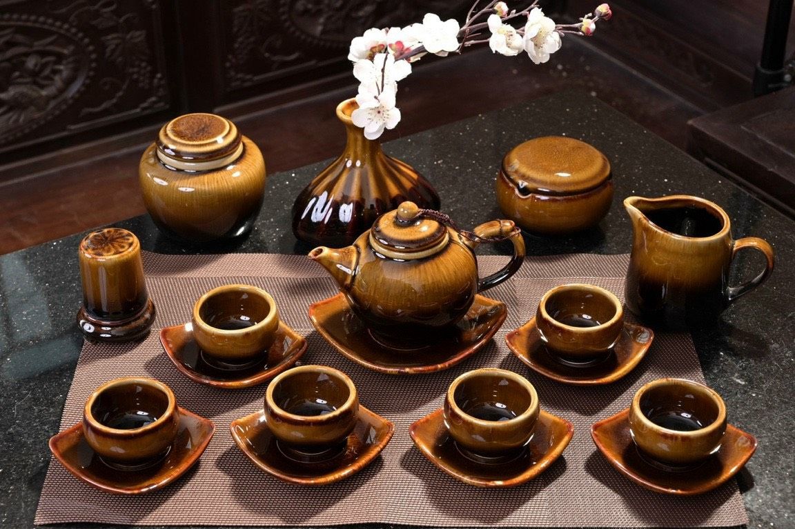 BỘ ẤM CHÉN BÁT TRÀNG MEN HỔ PHÁCH