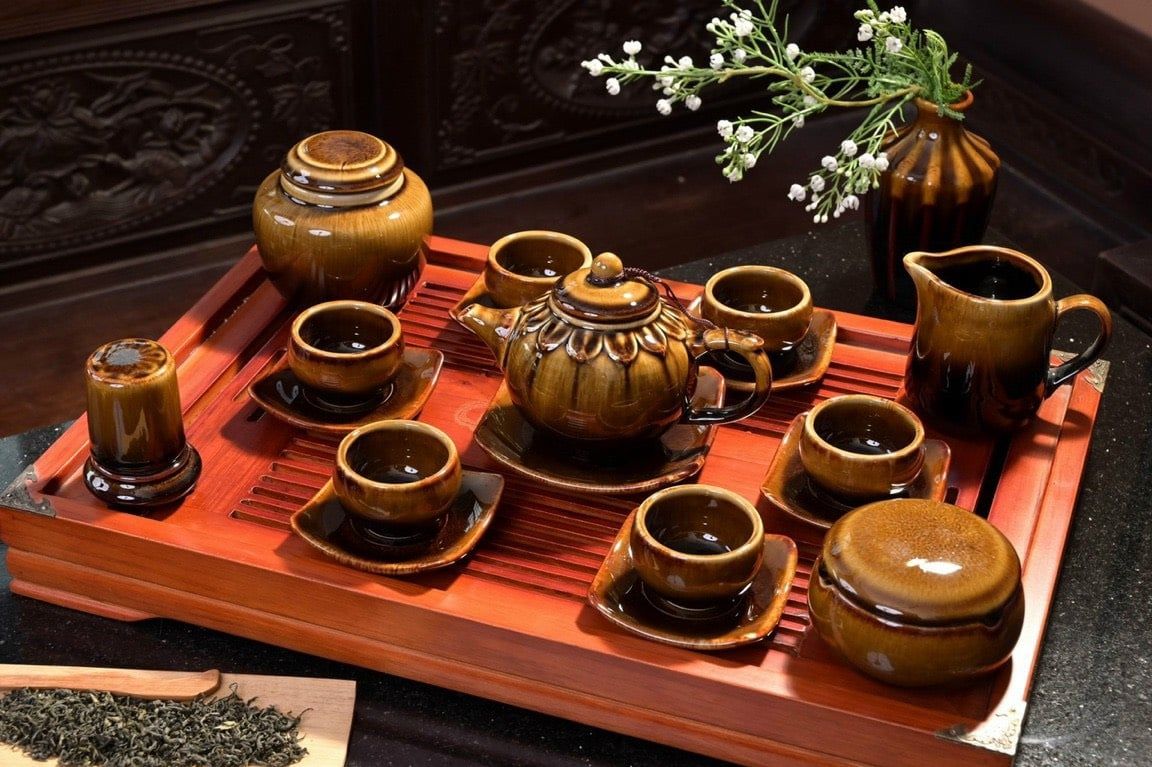BỘ ẤM CHÉN BÁT TRÀNG MEN HỔ PHÁCH CAO CẤP