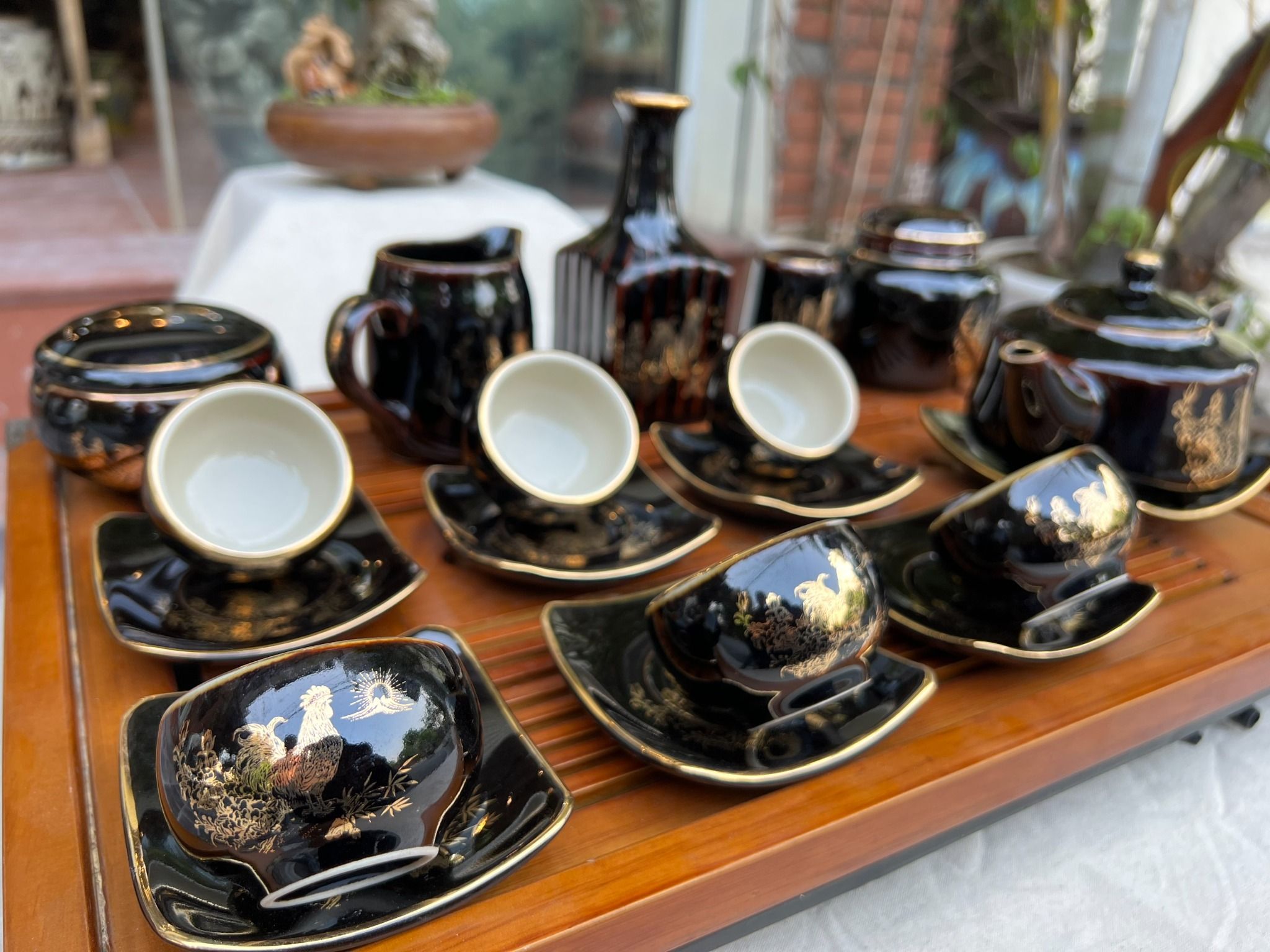 BỘ ẤM CHÉN MEN HOẢ BIẾN VẼ VÀNG VINH HOA PHÚ QUÝ