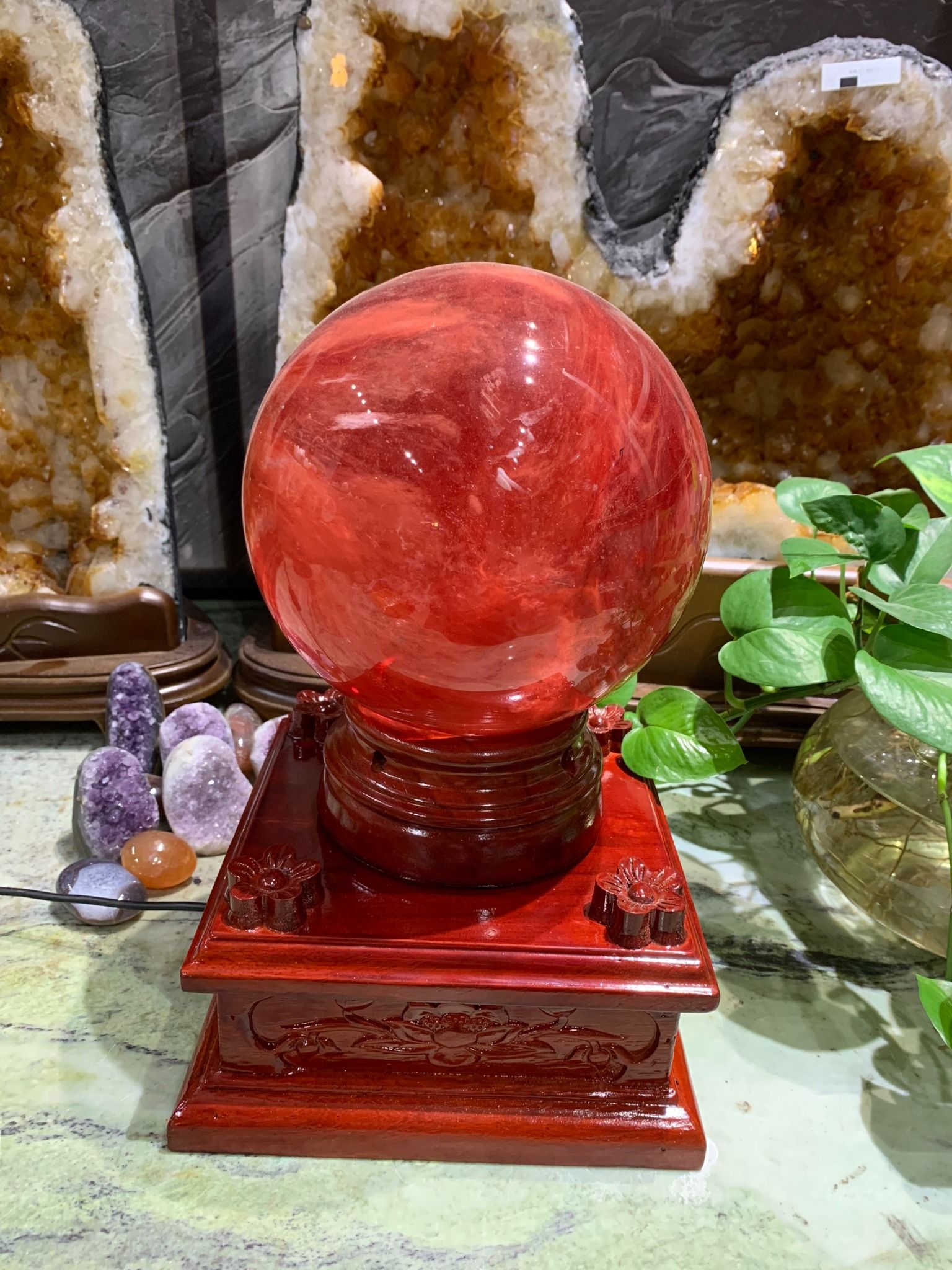 Bi cầu obsidian đỏ rực (ĐK 16,5CM)