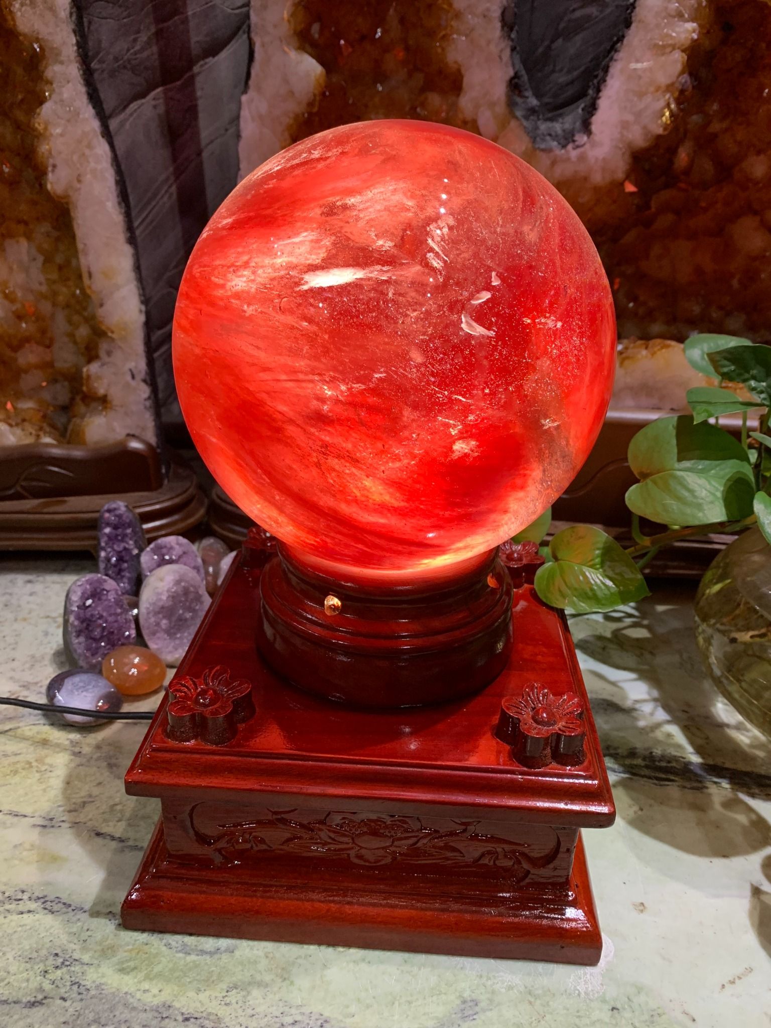Bi cầu obsidian đỏ rực (ĐK 16,5CM)