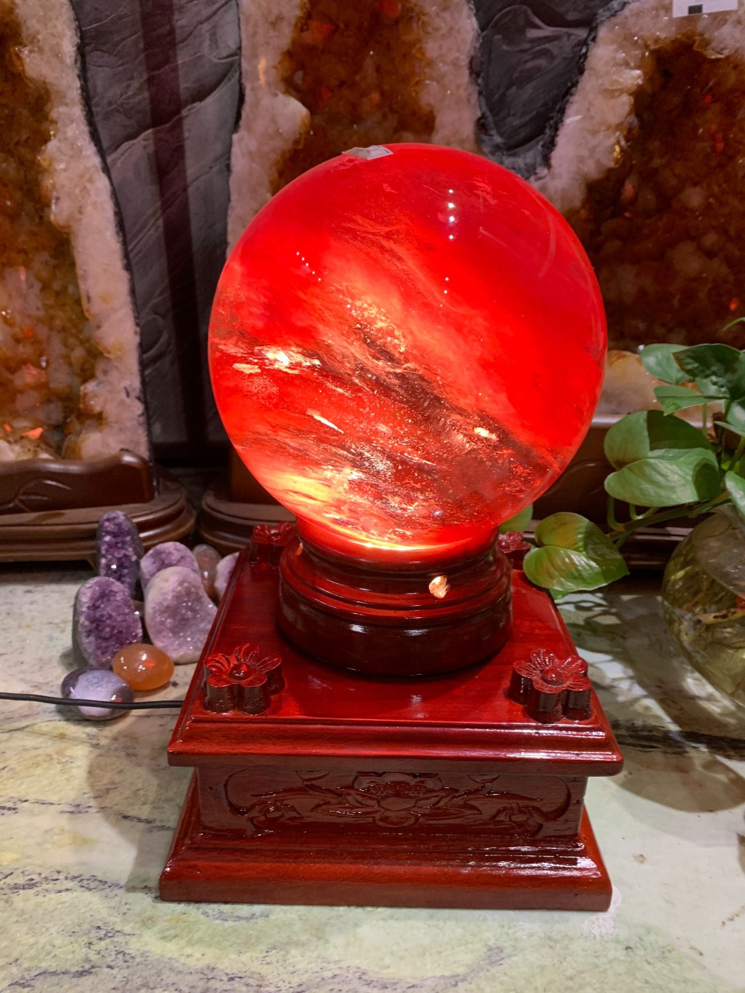 Bi cầu obsidian đỏ rực (ĐK 16,5CM)