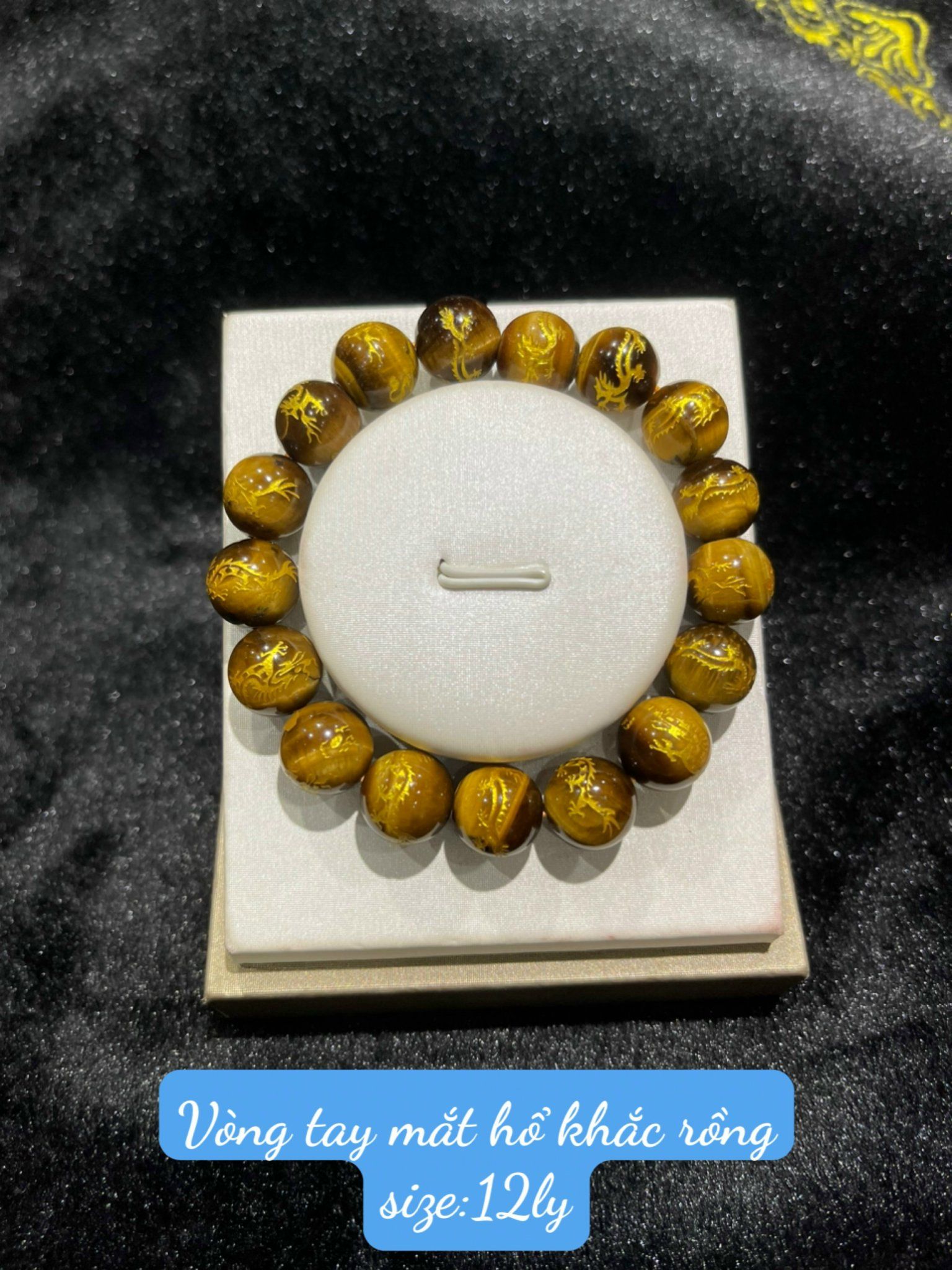 VÒNG TAY MẮT HỔ KHẮC RỒNG(SIZE 8,10,12 và 14 LY)