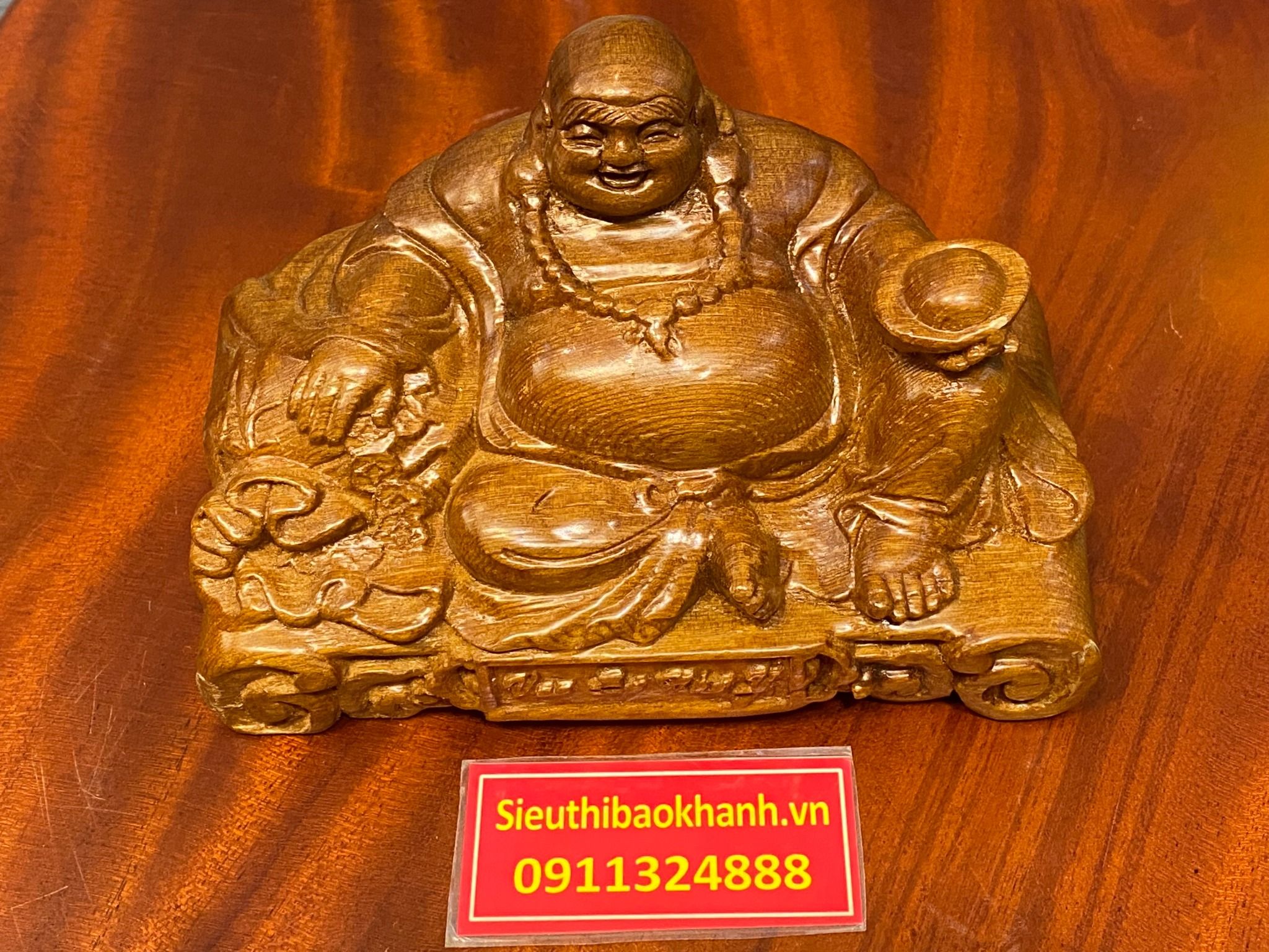 Tượng di lặc gỗ Bách Xanh kt14*8