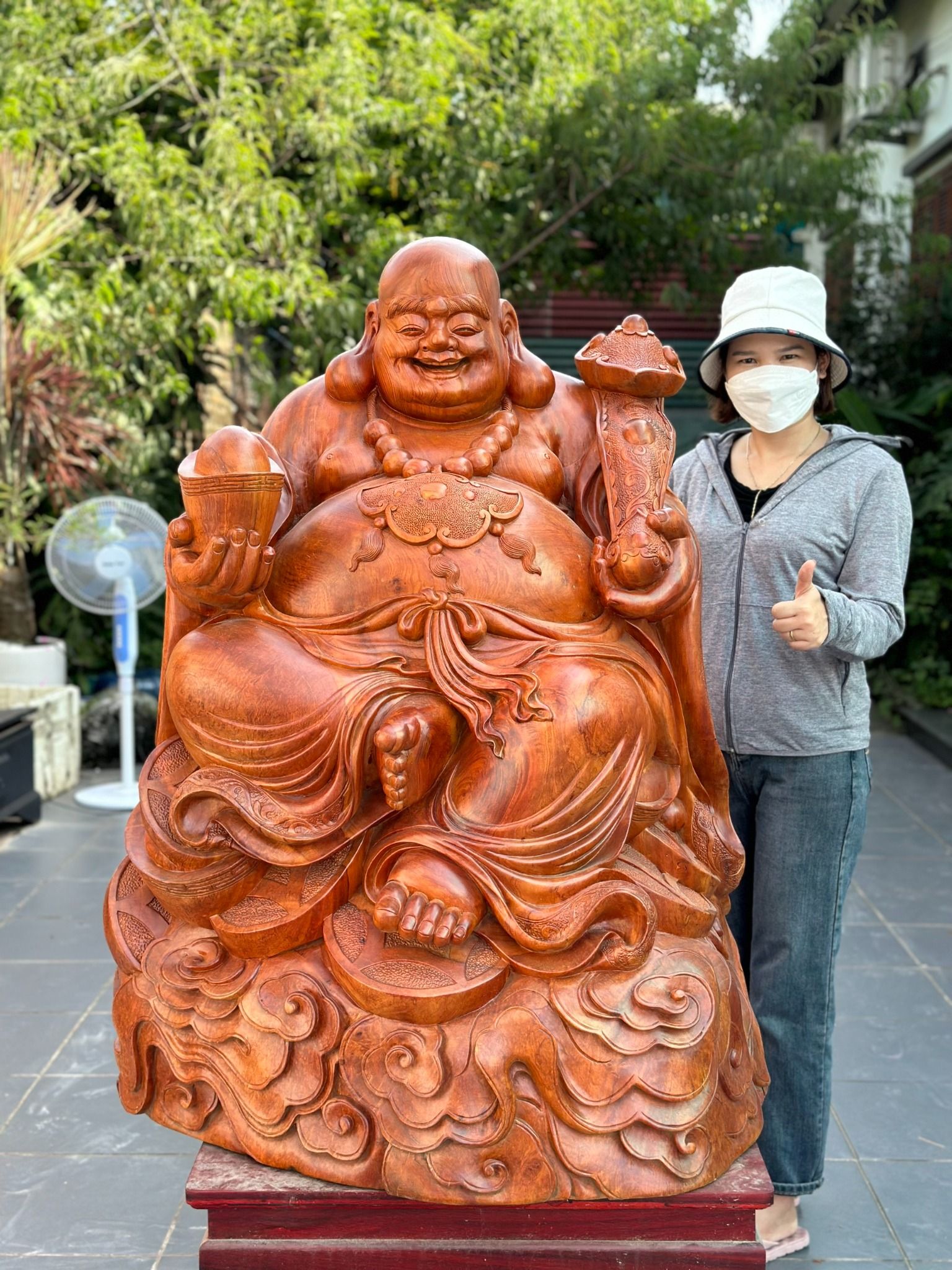 Tượng Phật Di Lặc Gỗ Hương Đá